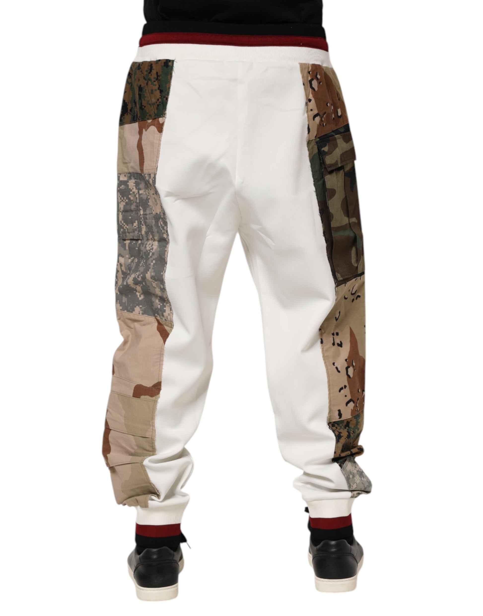 Dolce & Gabbana White Patchwork Mens Jogger Pants