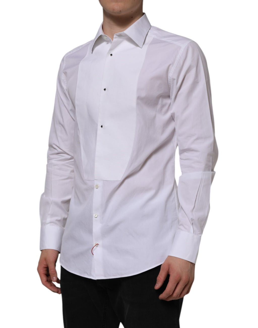 Dolce & Gabbana White Bib Cotton Poplin GOLD Formal Shirt