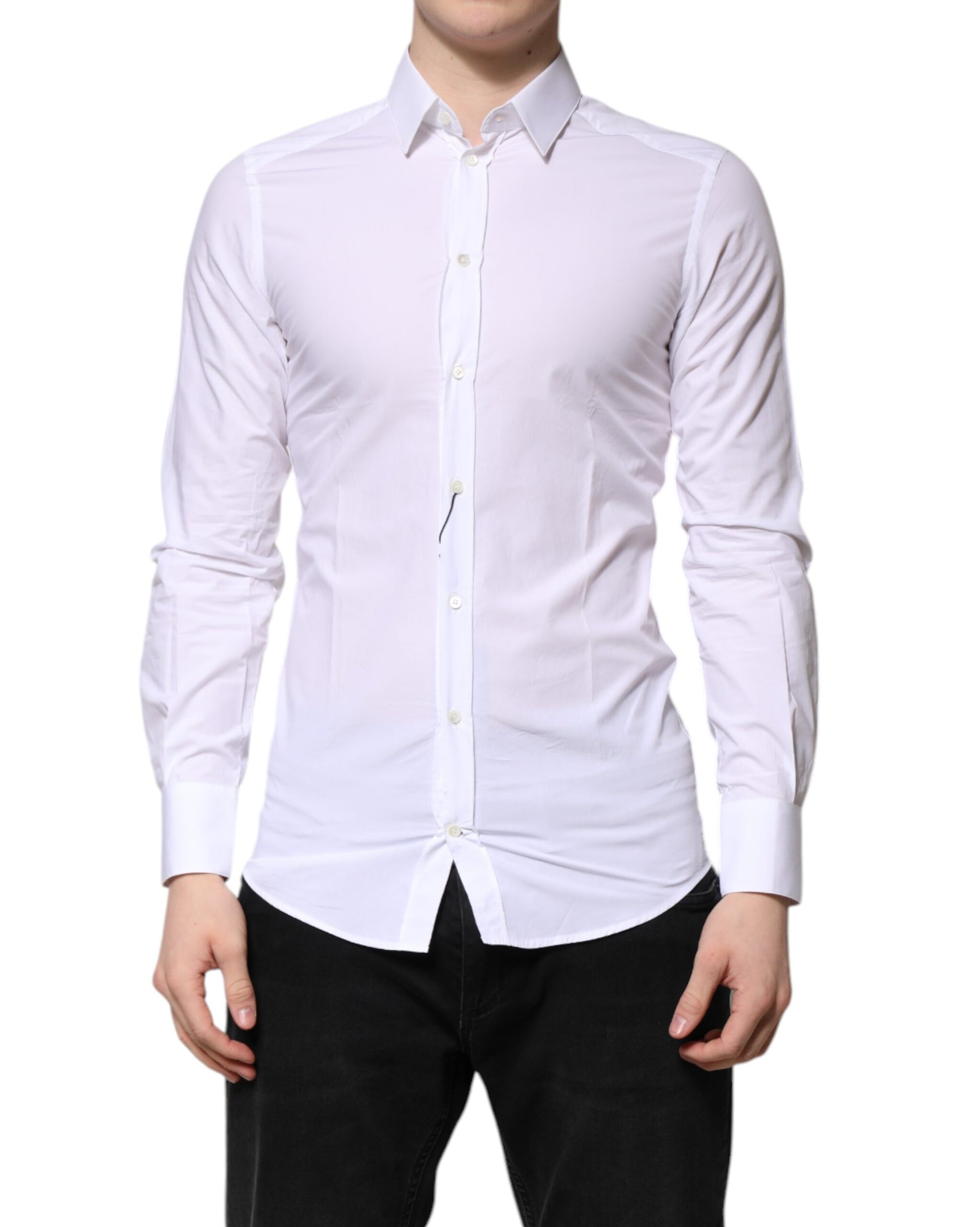 Dolce & Gabbana White Cotton GOLD Long Sleeves Formal Shirt