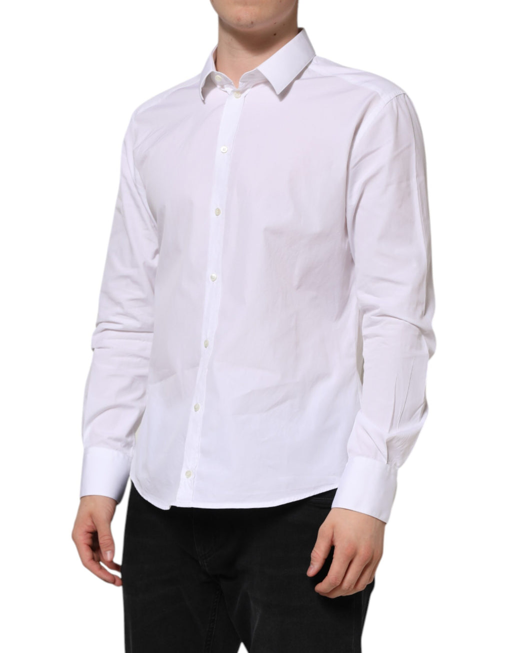Dolce & Gabbana White Cotton Long Sleeves GOLD Formal Shirt