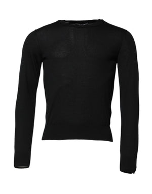 Schwarzes, langärmliges T-Shirt aus Kaschmir mit Rundhalsausschnitt