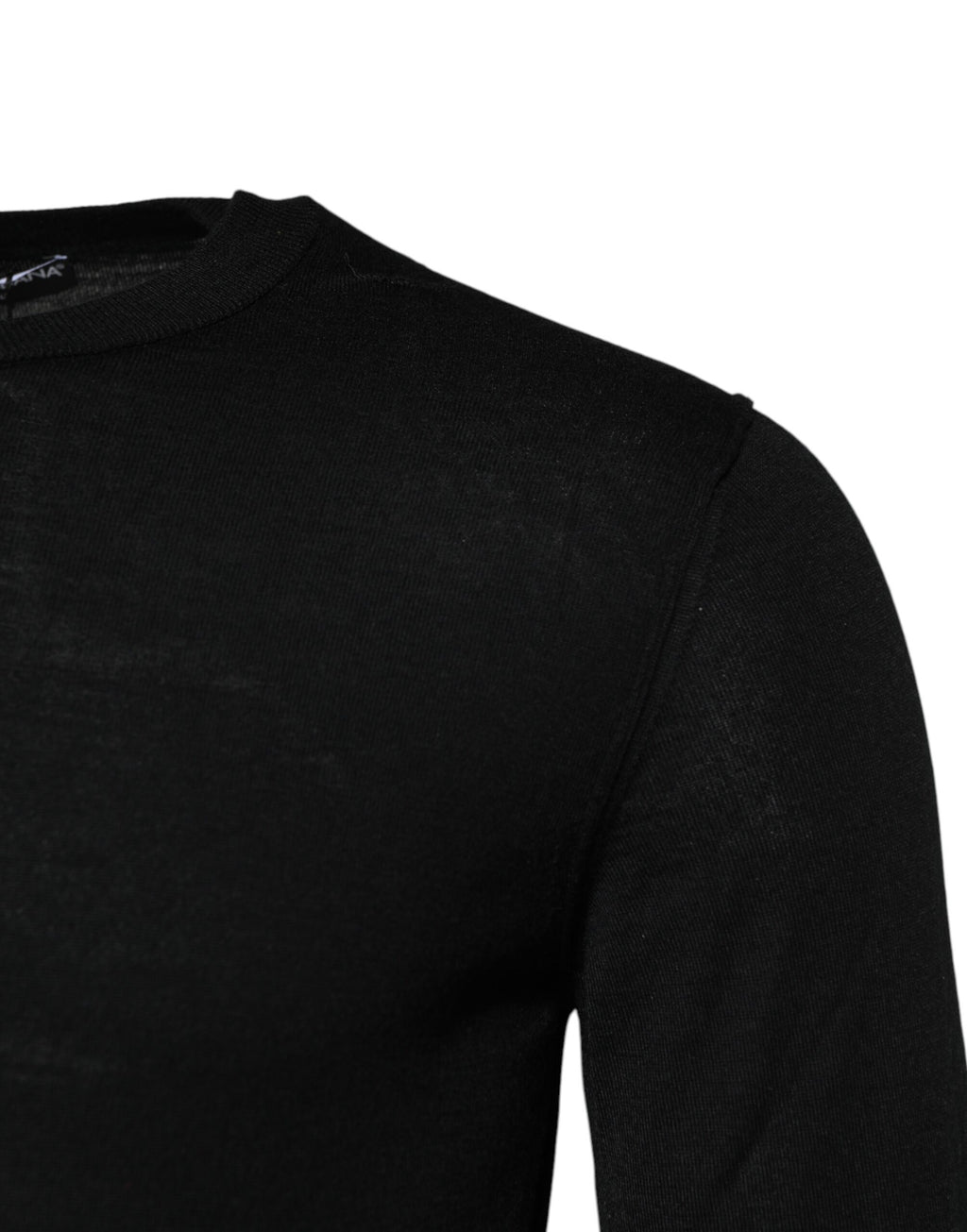 Schwarzes, langärmliges T-Shirt aus Kaschmir mit Rundhalsausschnitt