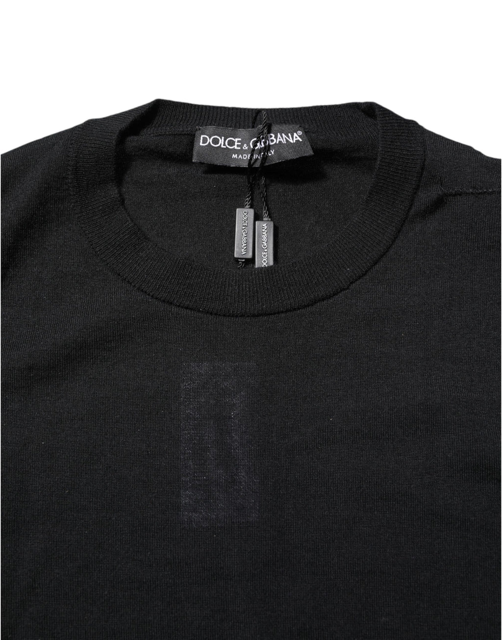 Schwarzes, langärmliges T-Shirt aus Kaschmir mit Rundhalsausschnitt