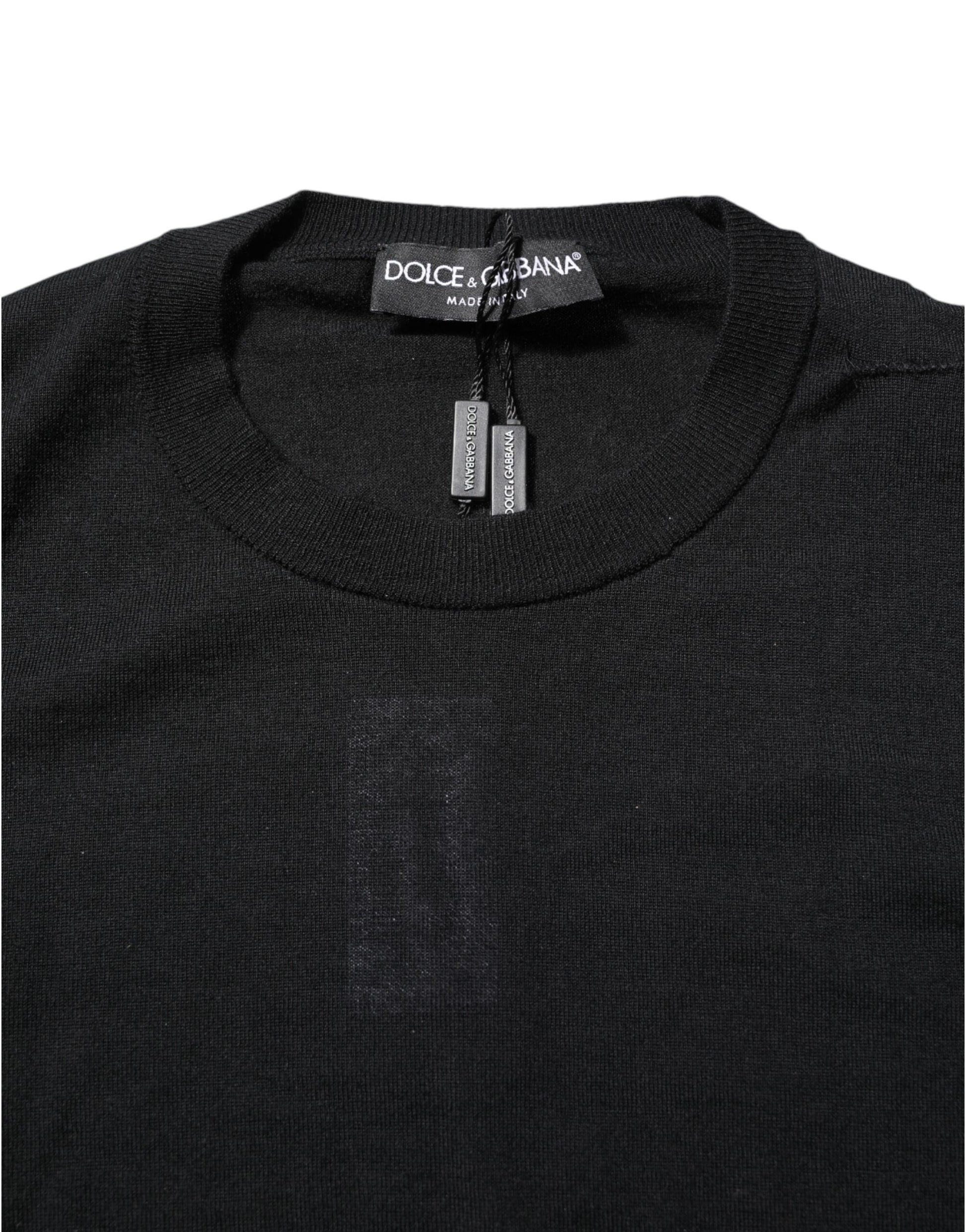 Schwarzes, langärmliges T-Shirt aus Kaschmir mit Rundhalsausschnitt