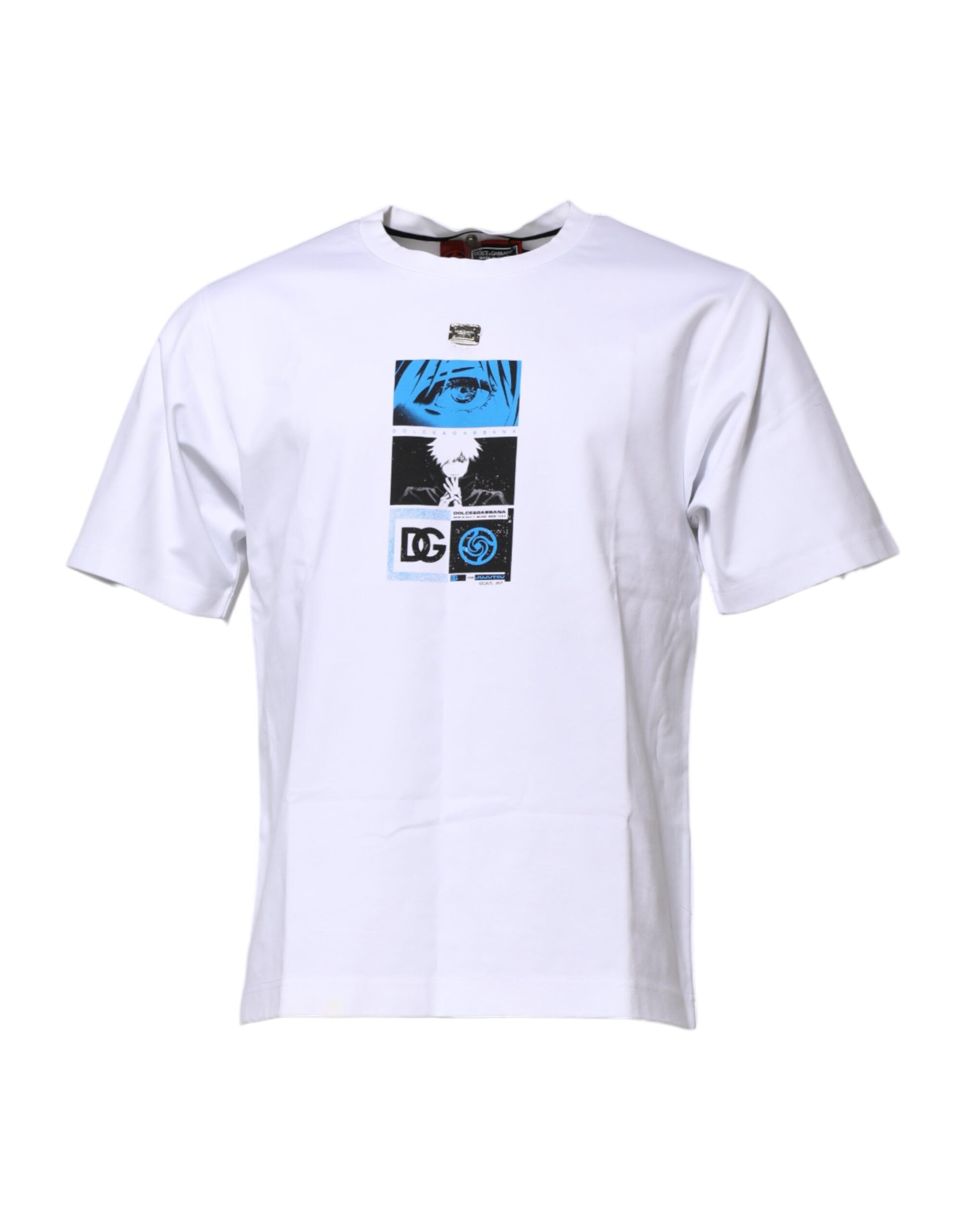 Weißes Baumwoll-T-Shirt mit Rundhalsausschnitt und Grafikdruck