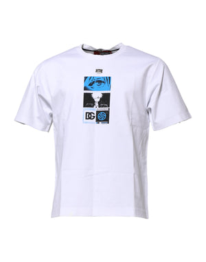 Weißes Baumwoll-T-Shirt mit Rundhalsausschnitt und Grafikdruck