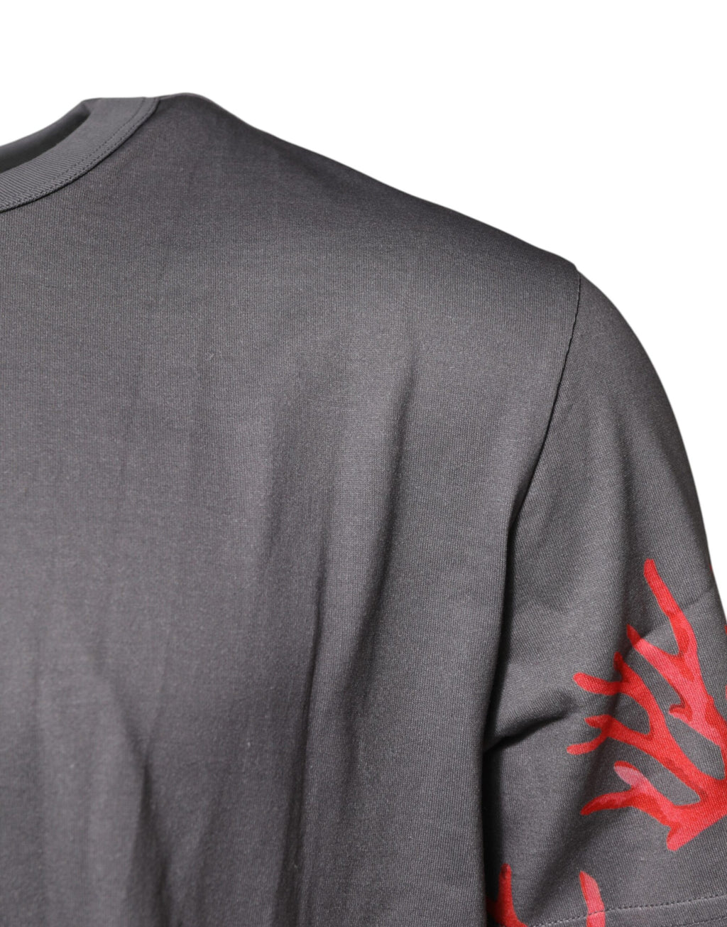 Graues Baumwoll-T-Shirt mit Logo-Plakette und Korallenprint
