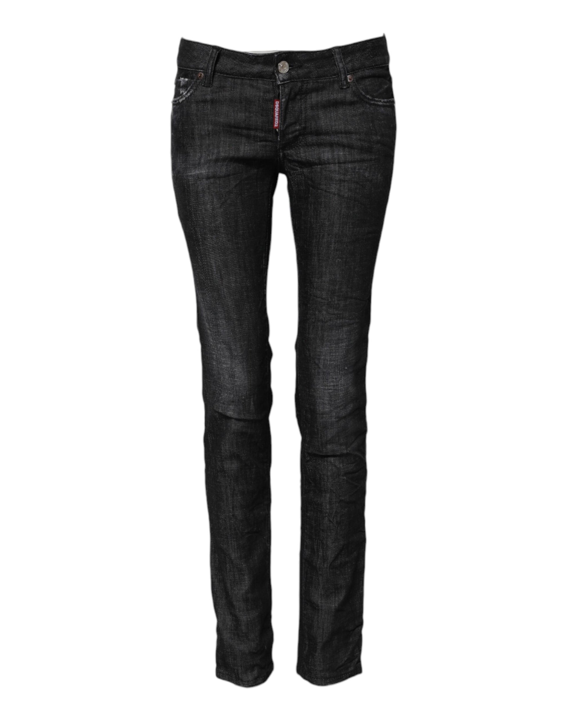 Schwarze Skinny-Jeans aus Baumwolle mit niedriger Taille