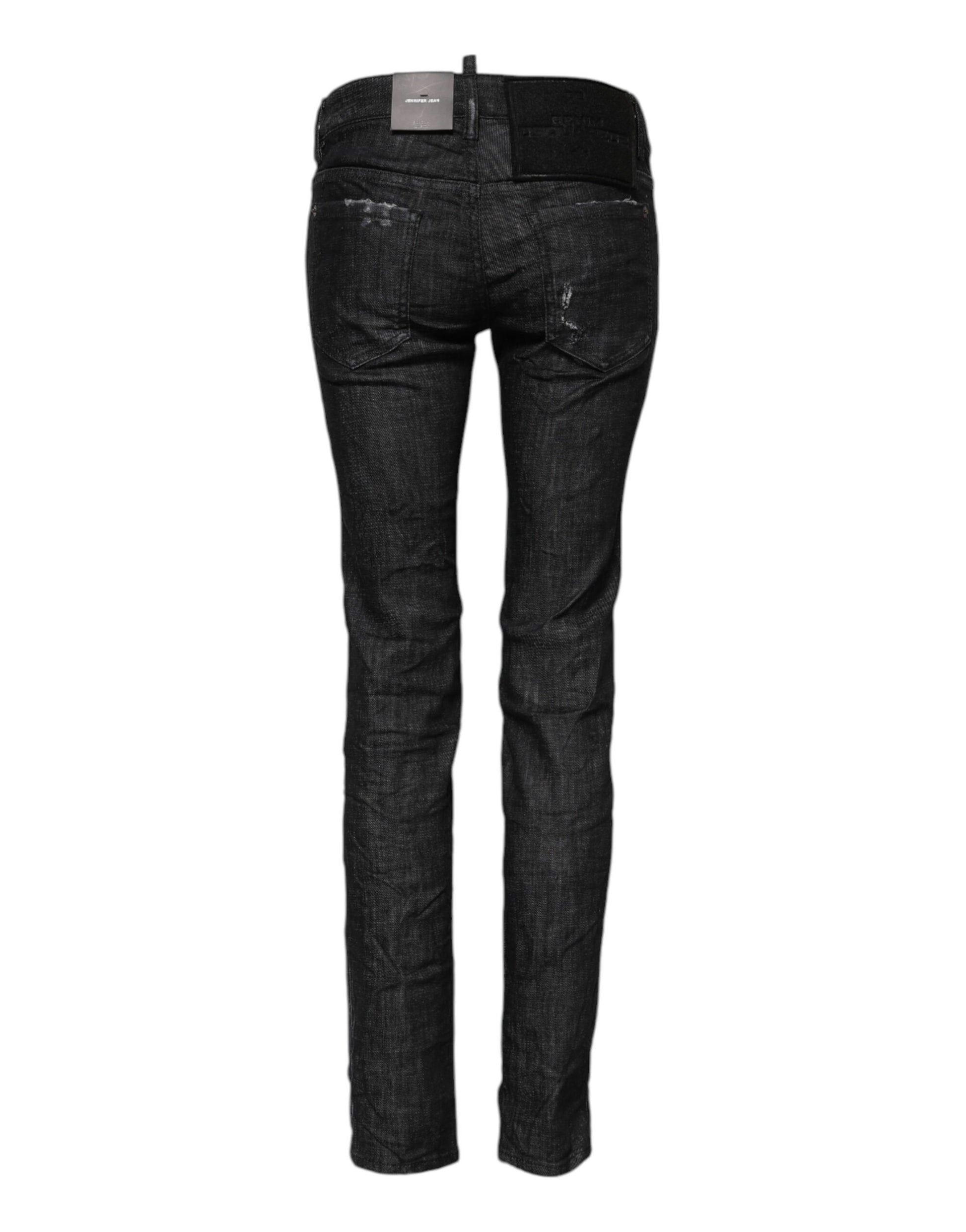 Schwarze Skinny-Jeans aus Baumwolle mit niedriger Taille