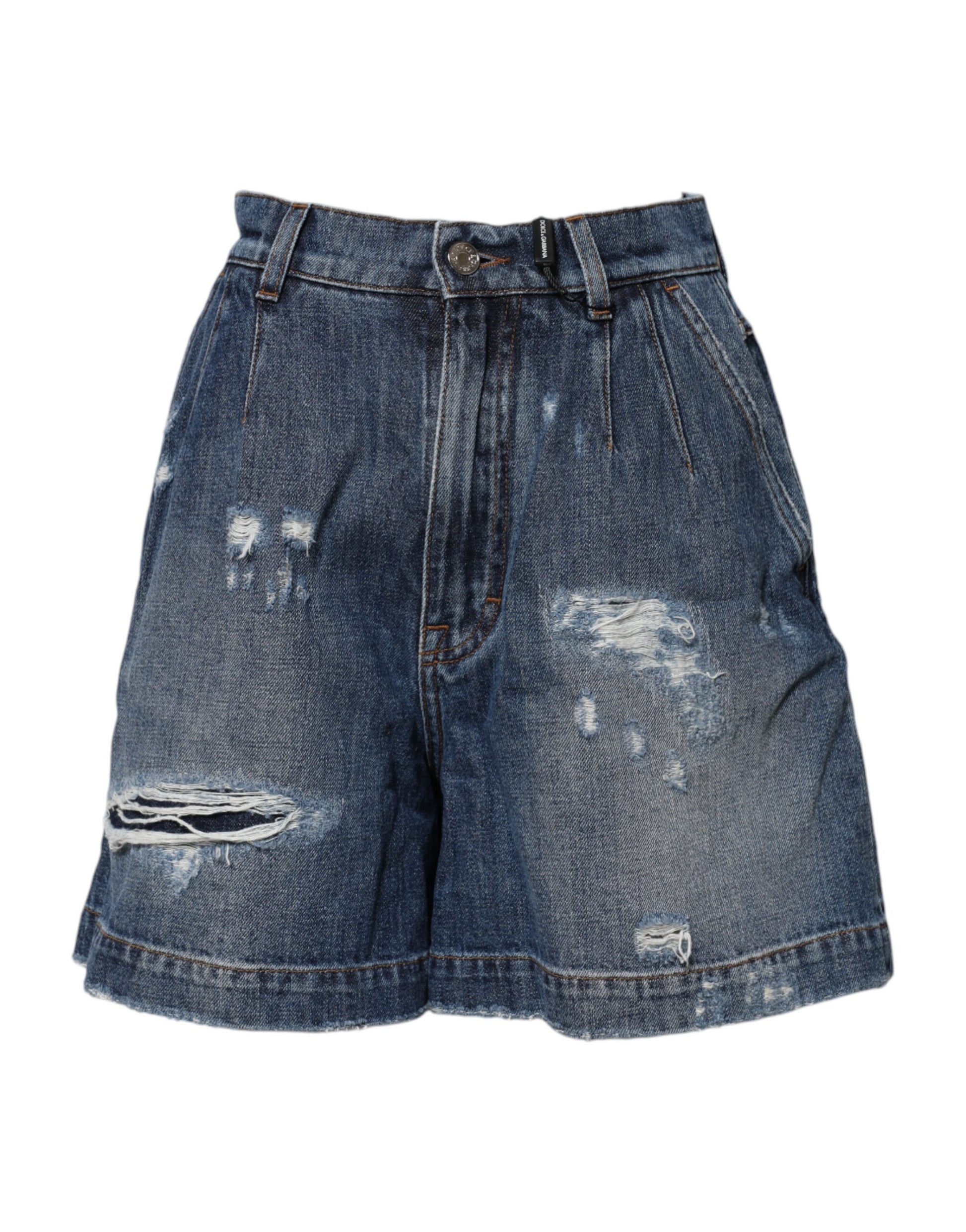 Blaue Bermudashorts aus zerfetztem Baumwolldenim