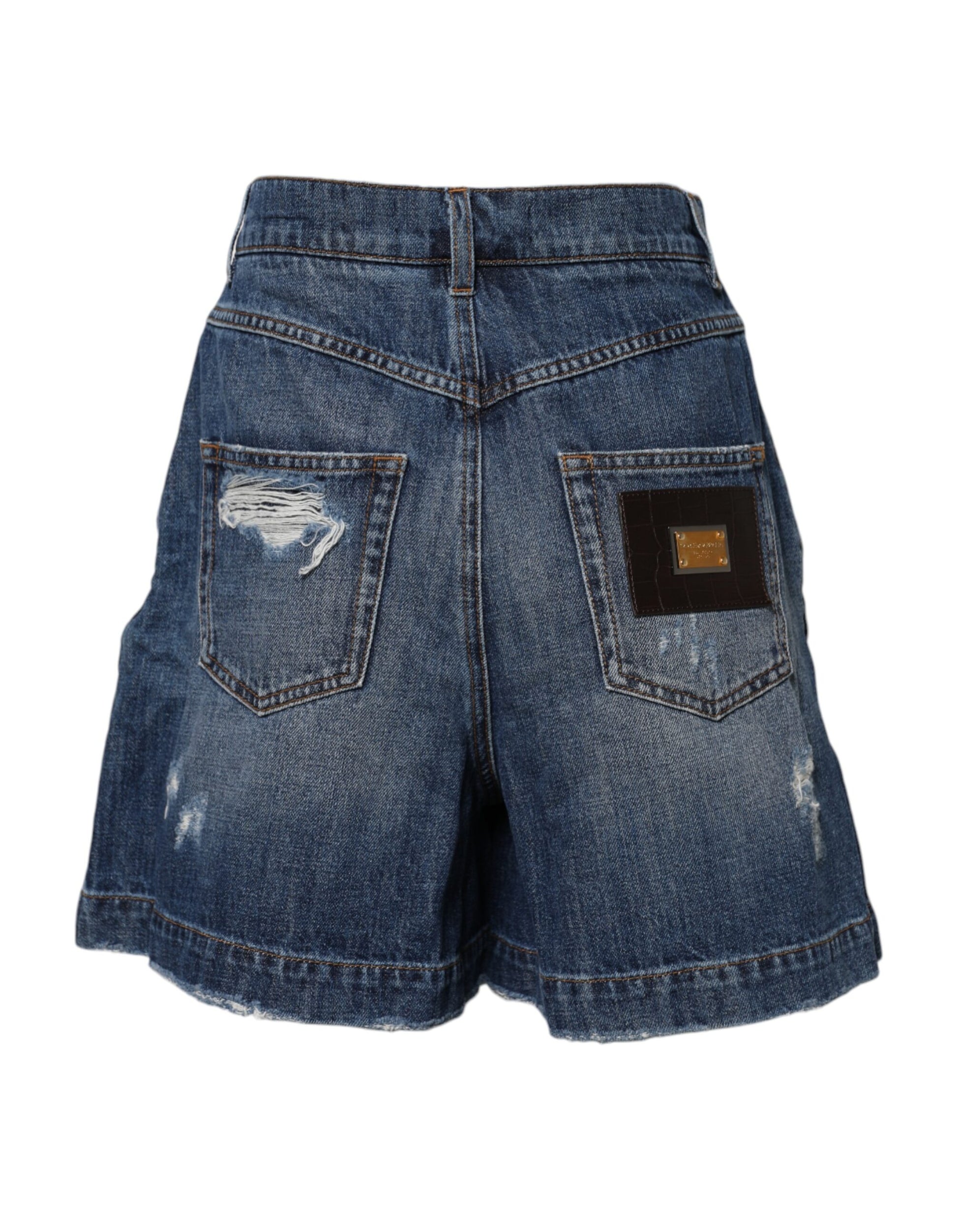 Blaue Bermudashorts aus zerfetztem Baumwolldenim