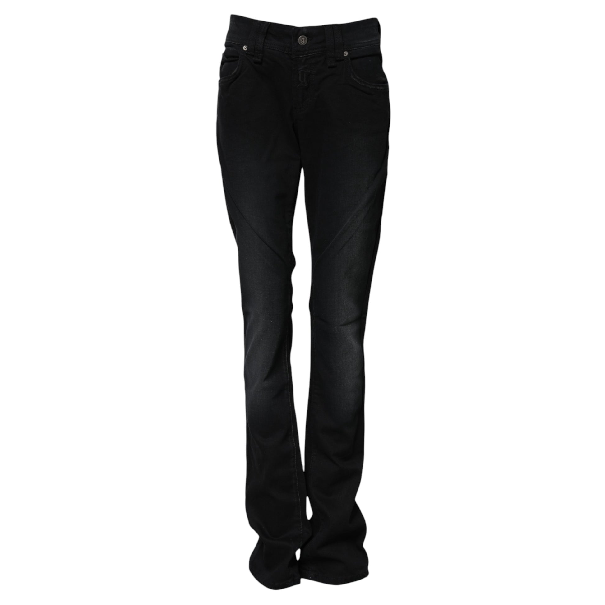 John Galliano Black Cotton Mid Waist Tapered Denim Jeans