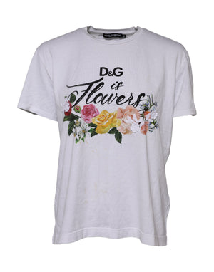 Weißes bedrucktes Kurzarm-T-Shirt aus Baumwolle