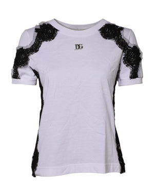 Weißes T-Shirt mit floraler Spitze und DG-Details