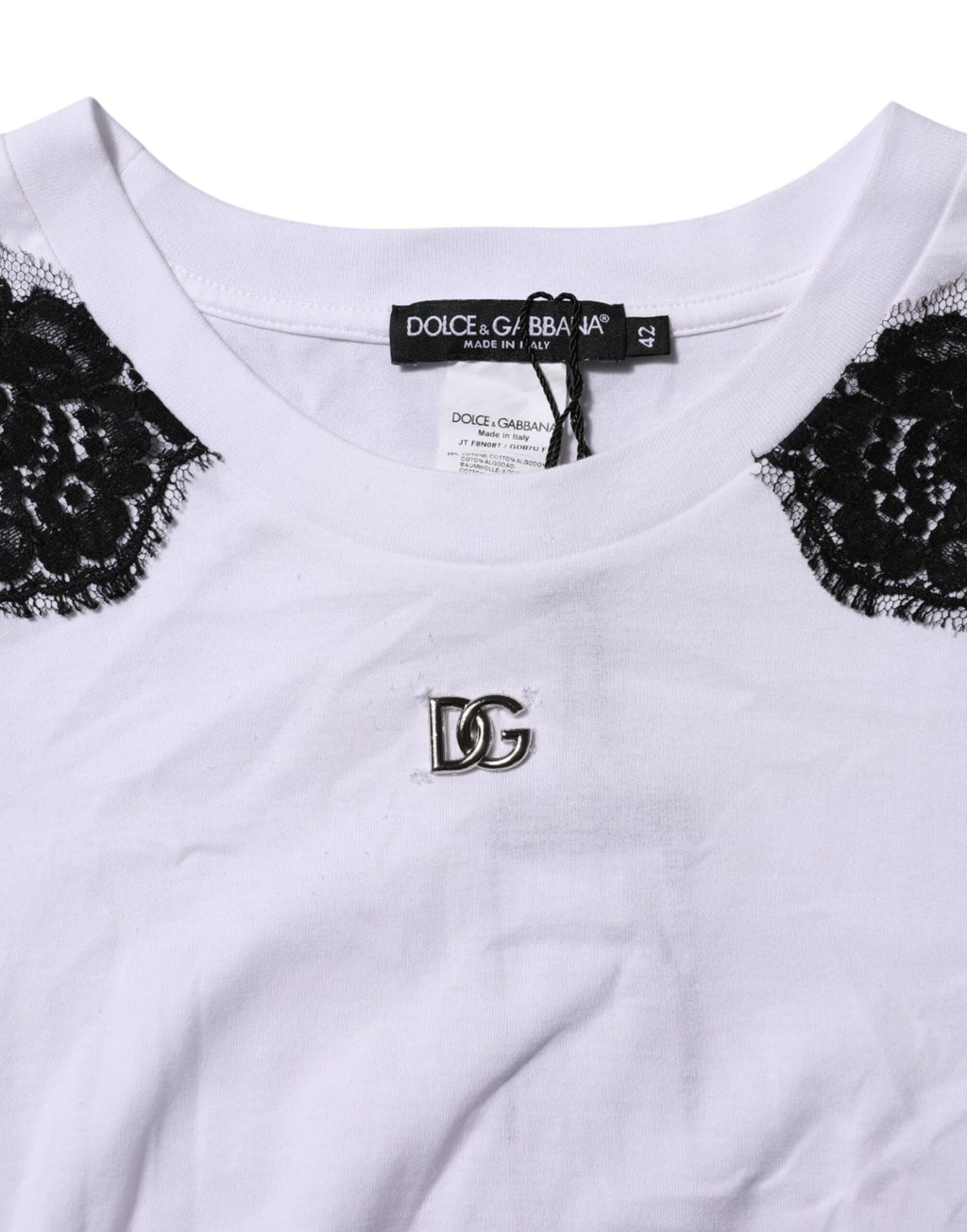 Weißes T-Shirt mit floraler Spitze und DG-Details