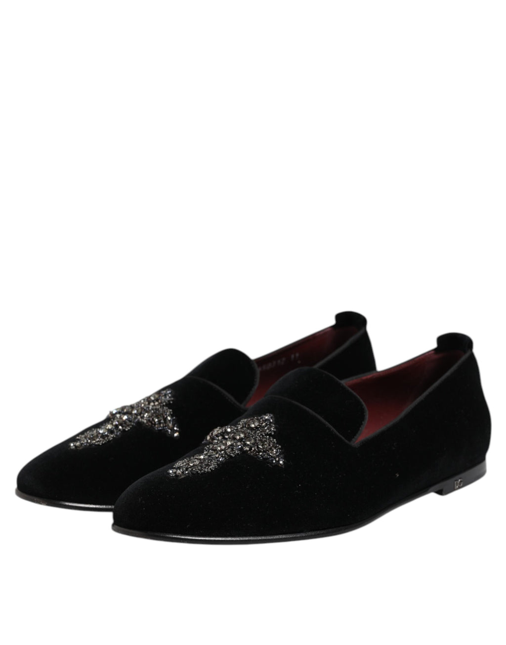 Schwarze Abendschuhe aus Samt mit Kristallkrone
