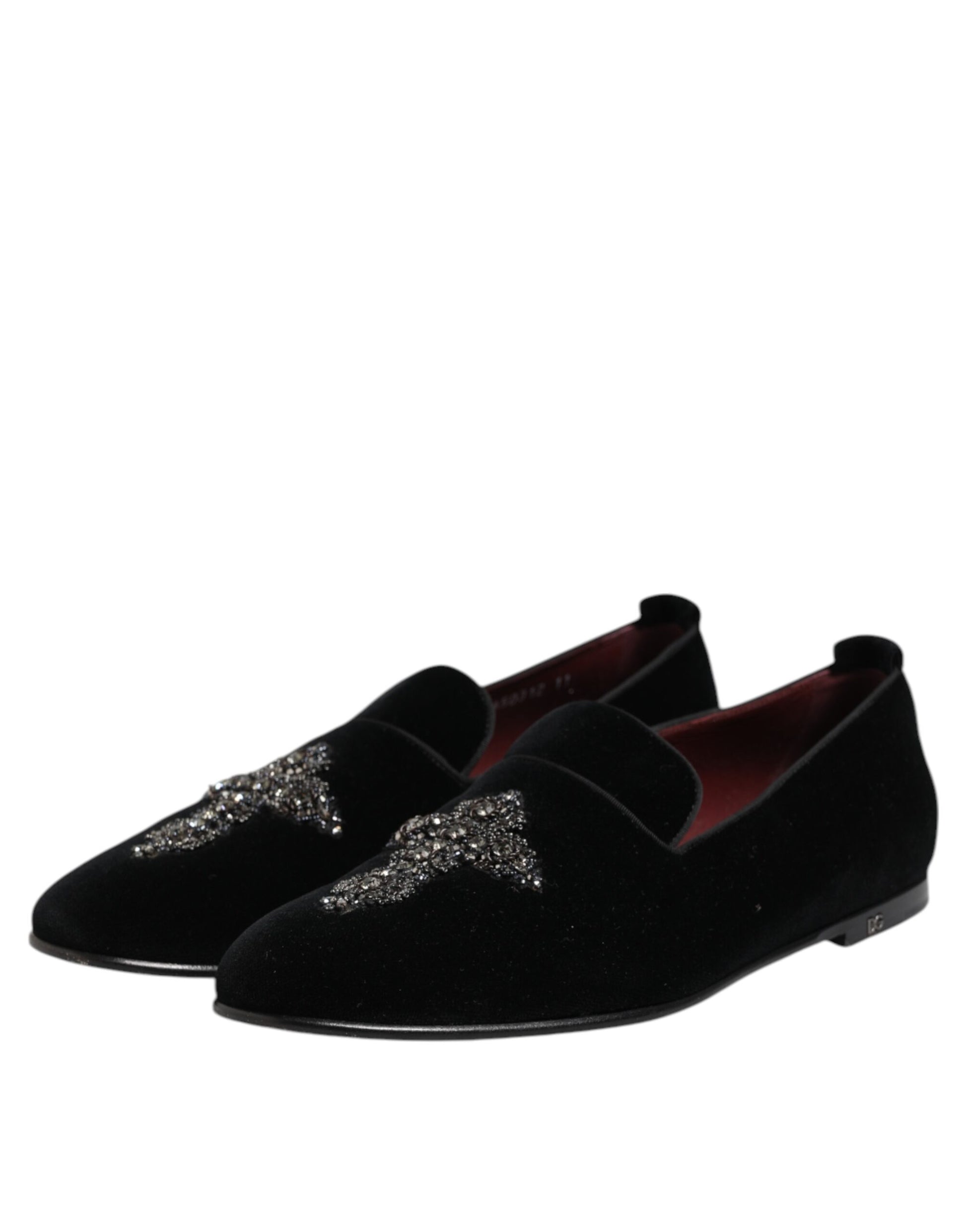 Schwarze Abendschuhe aus Samt mit Kristallkrone
