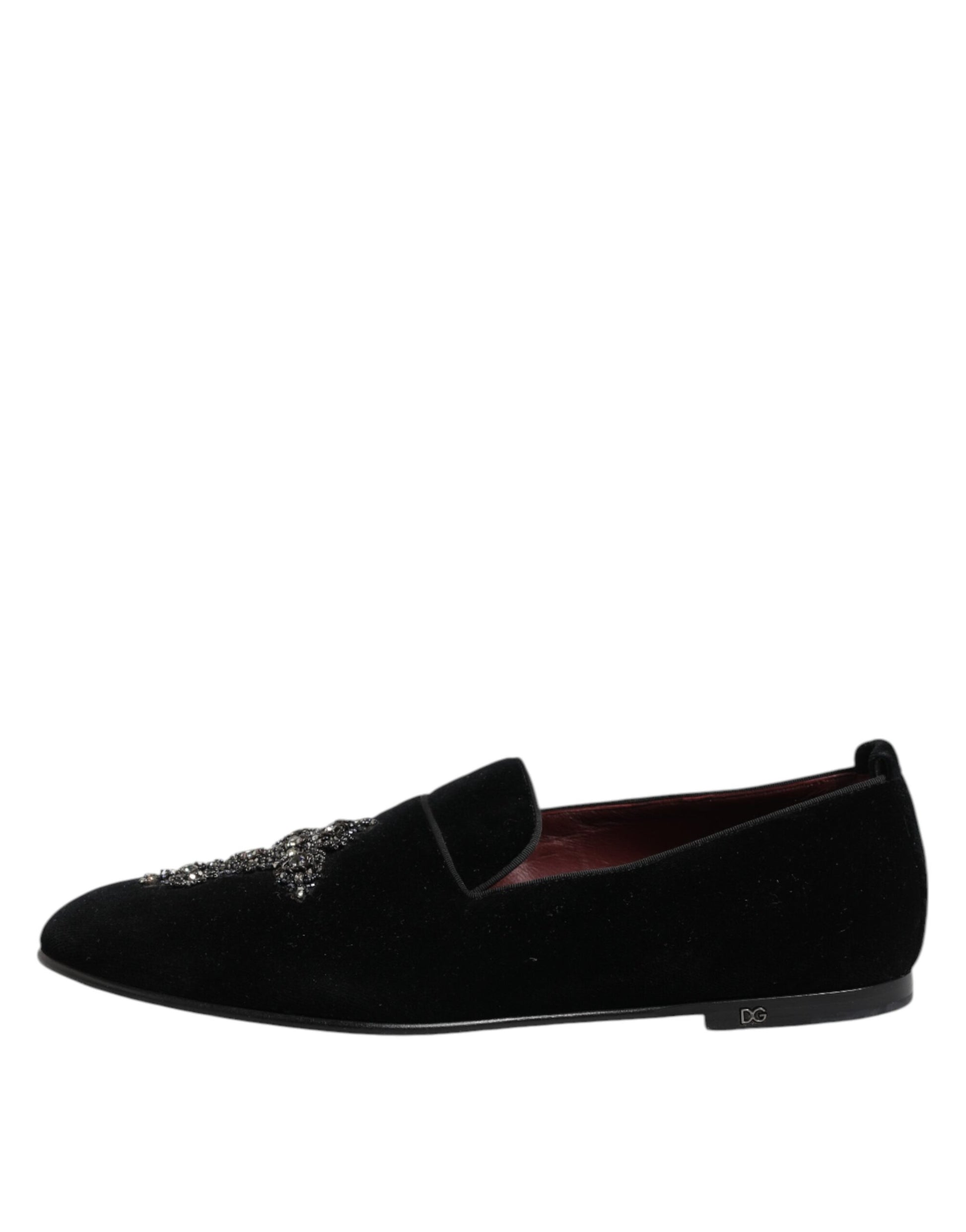 Schwarze Abendschuhe aus Samt mit Kristallkrone