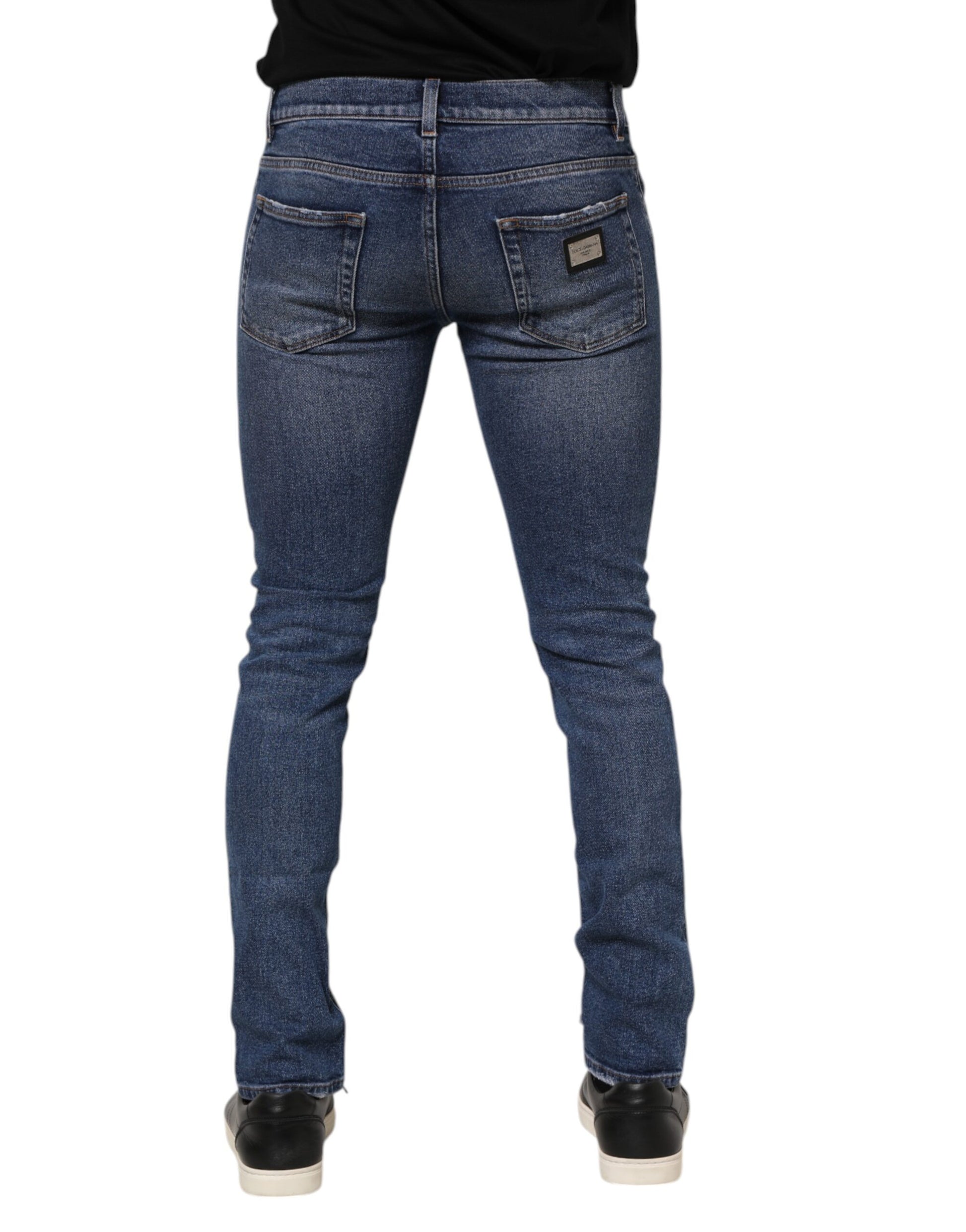 Blau verwaschene Skinny-Jeans aus zerfetztem Baumwolldenim