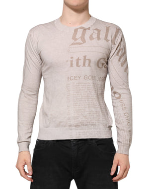 Beigefarbener Herrenpullover mit Rundhalsausschnitt und langen Ärmeln und Logo-Aufdruck