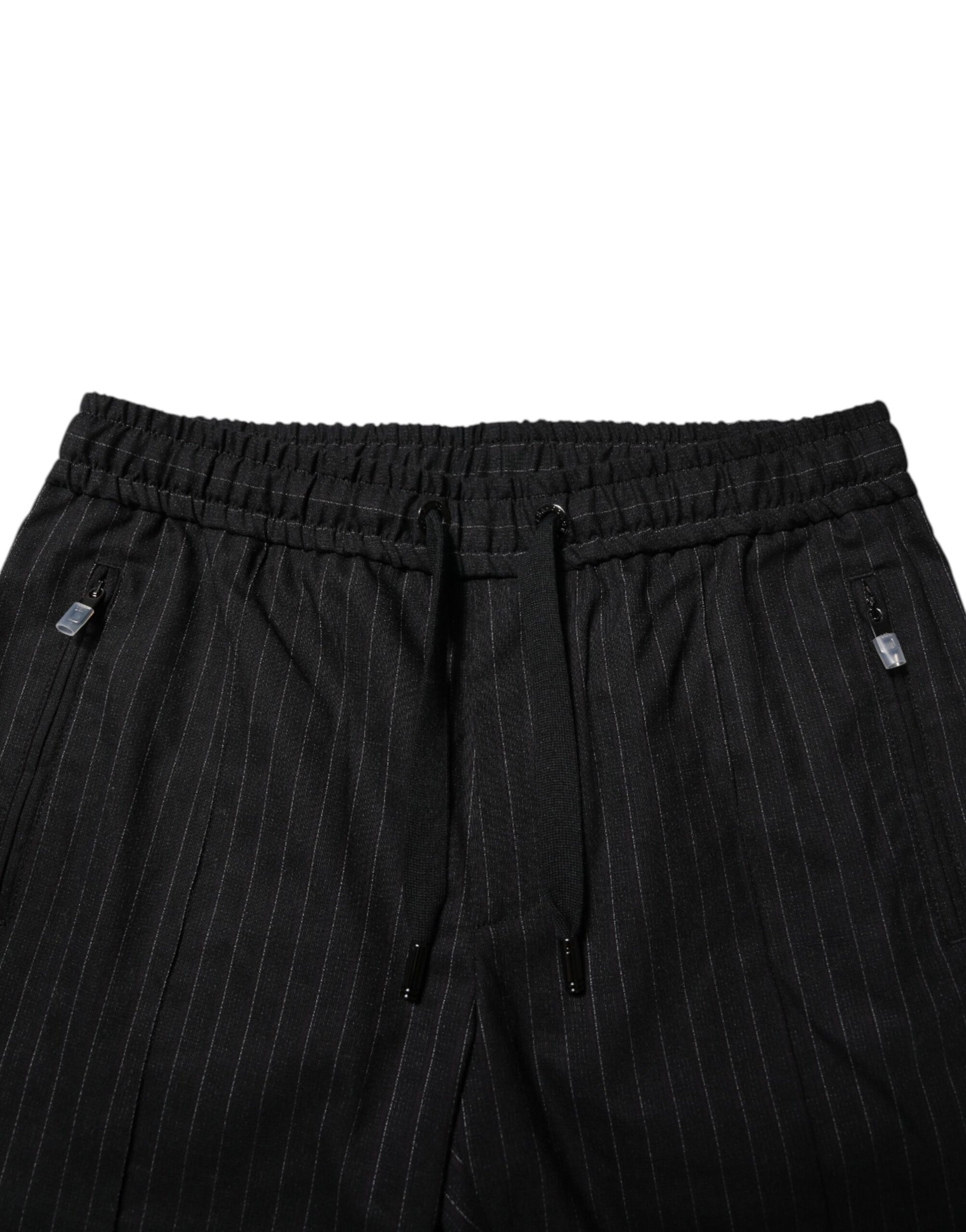 Dolce & Gabbana Black Striped Wool Men Jogger Pants