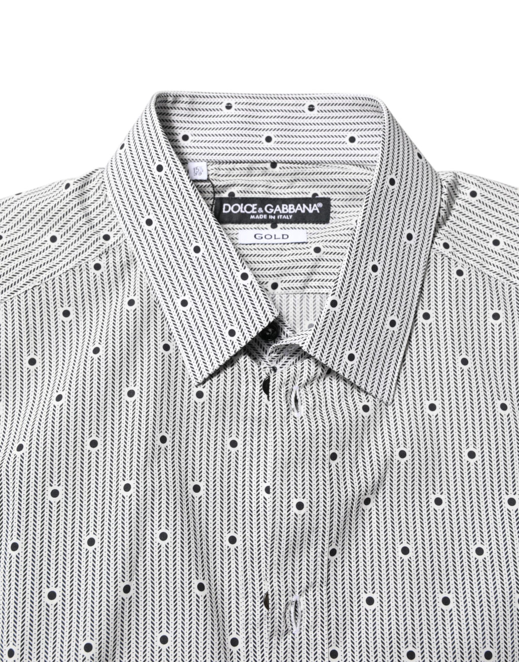 Dolce & Gabbana Gray Dotted Semi Fitted GOLD Men Formal Shirt