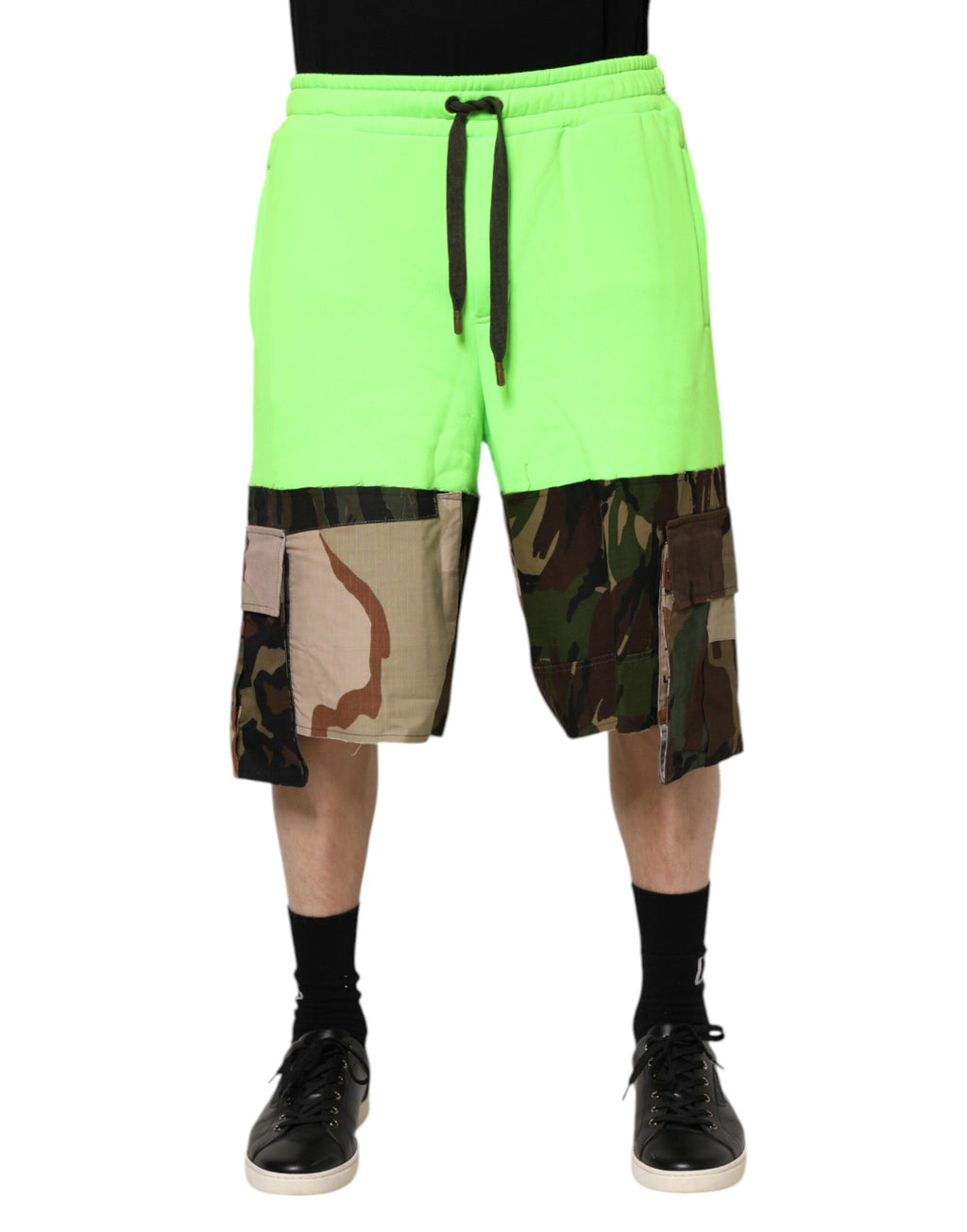 Grüne Patchwork Cargo Bermuda Herren Shorts