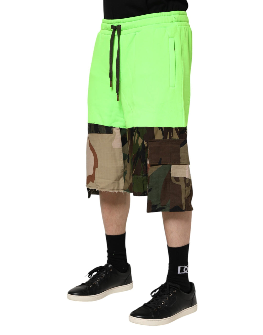 Grüne Patchwork Cargo Bermuda Herren Shorts