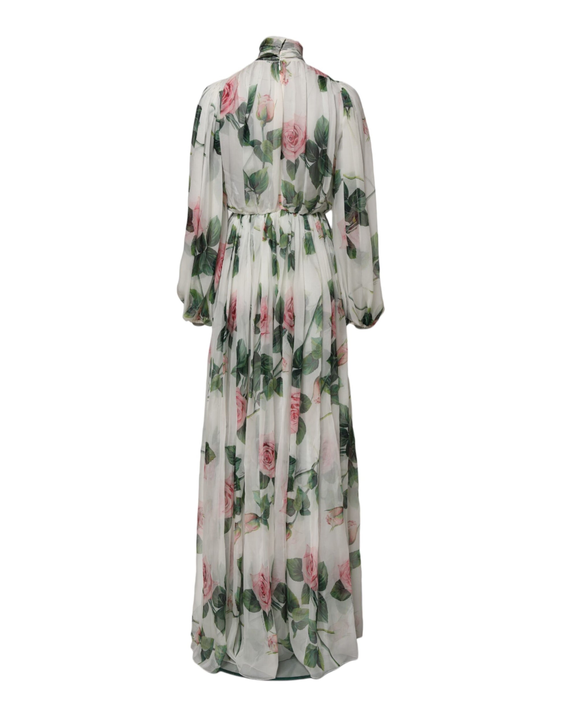 Dolce & Gabbana White Floral Roses Silk Maxi Long Gown Dress