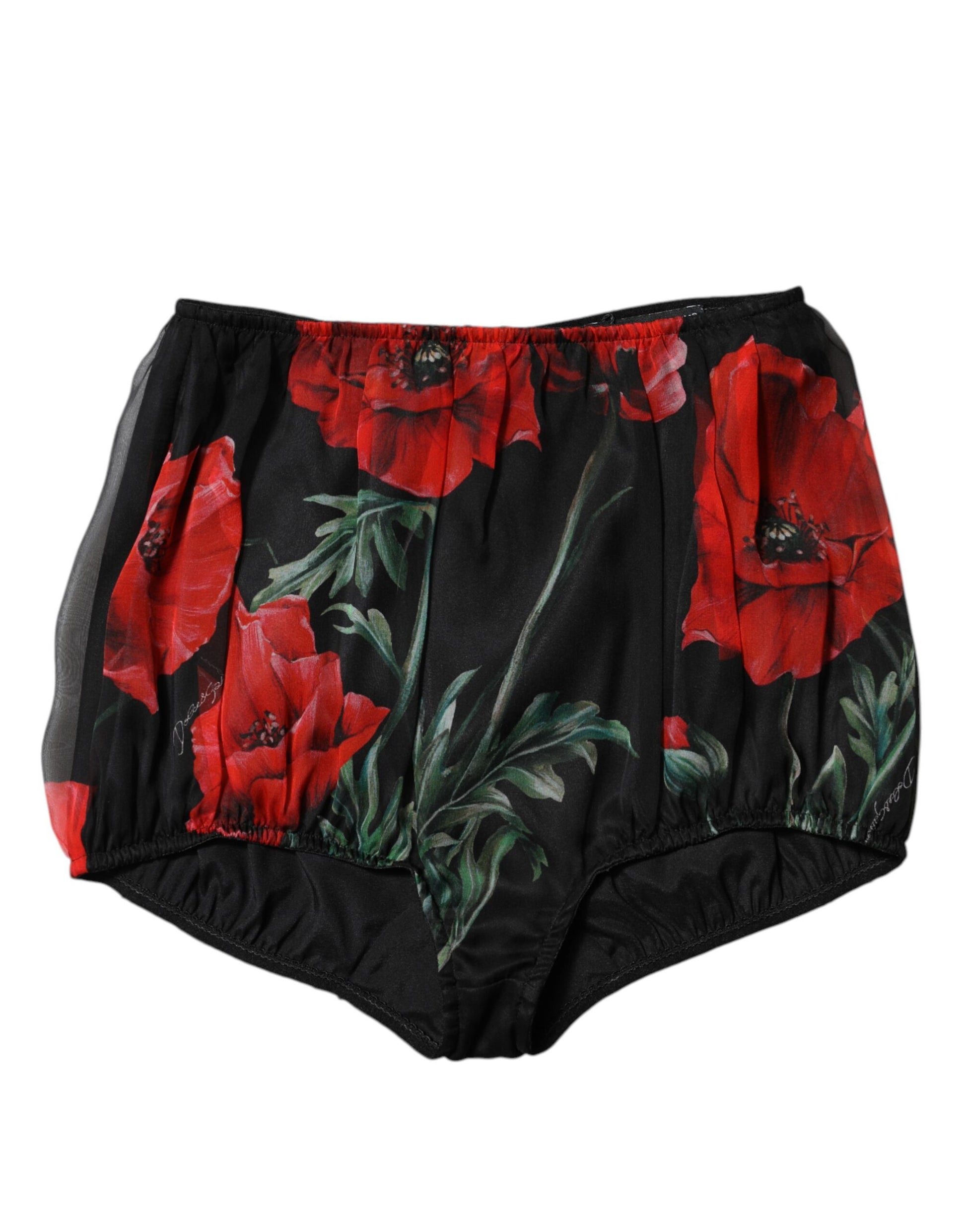 Schwarze Hotpants-Shorts mit Blumenmuster und hoher Taille für Damen