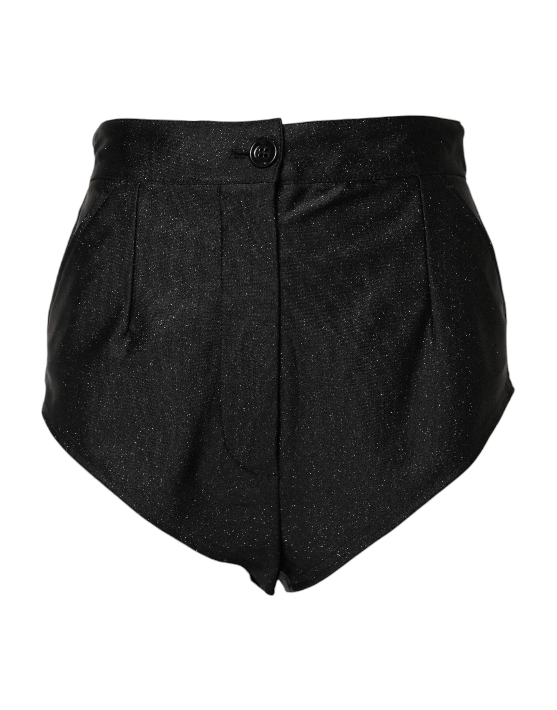 Schwarze Viskose-Hotpants mit hoher Taille