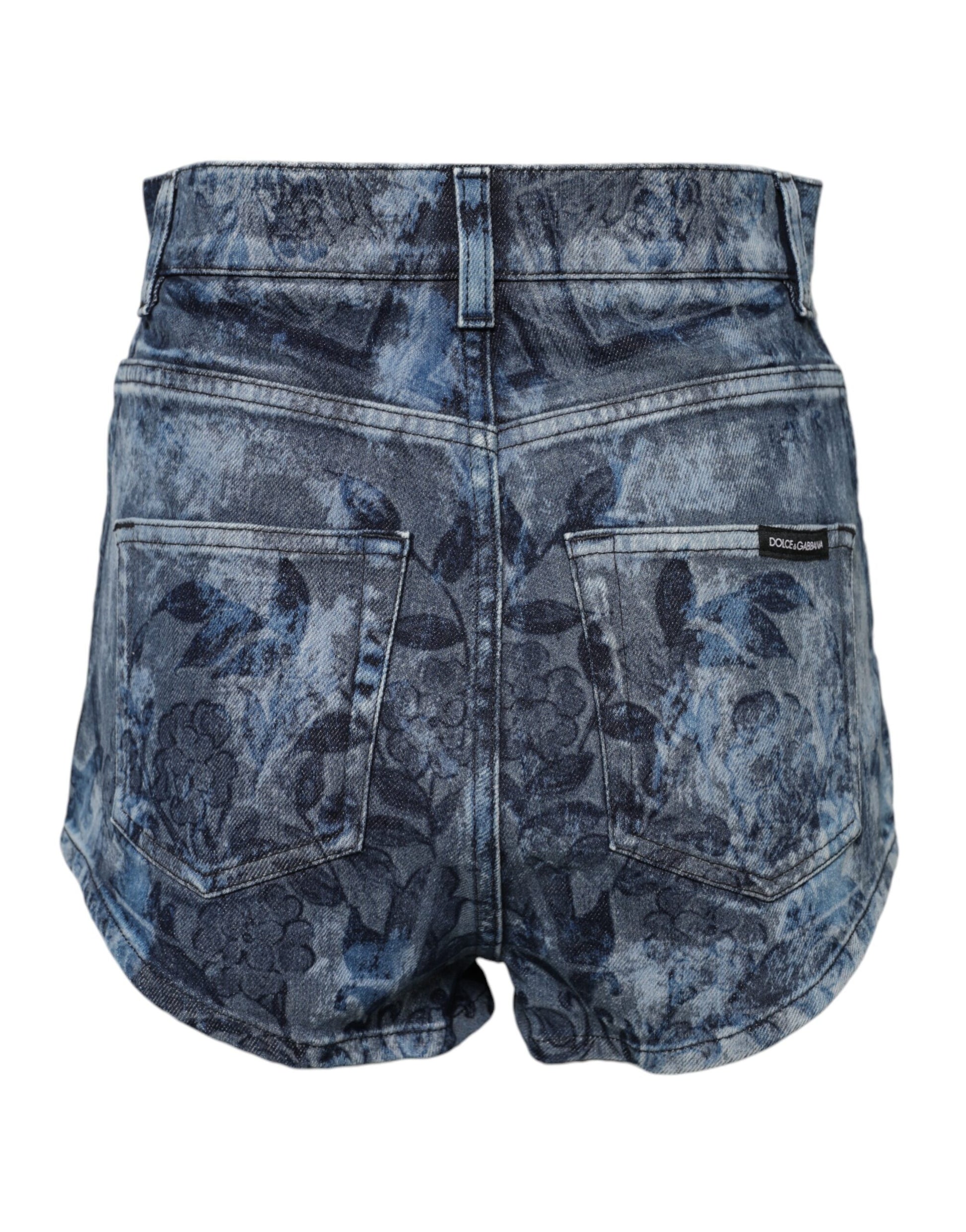 Blaue Hotpants-Shorts aus Denim-Baumwolle mit Blumenmuster