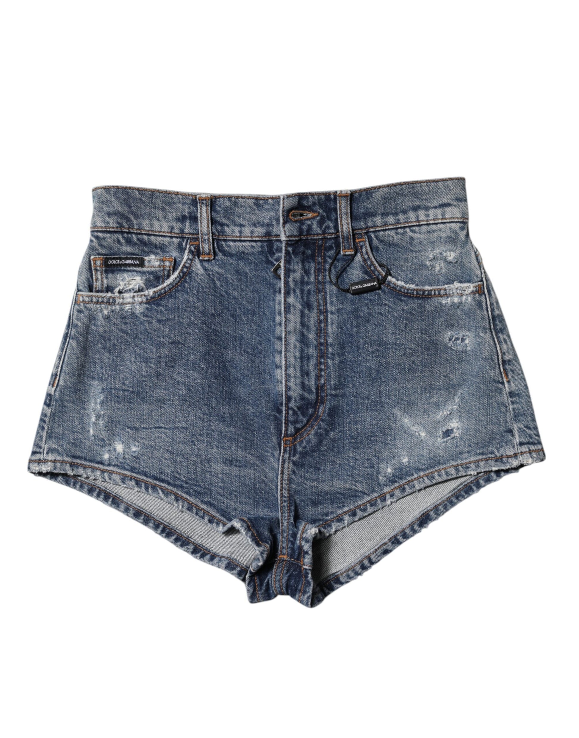 Blaue zerfetzte Hotpants-Shorts aus Denim-Baumwolle