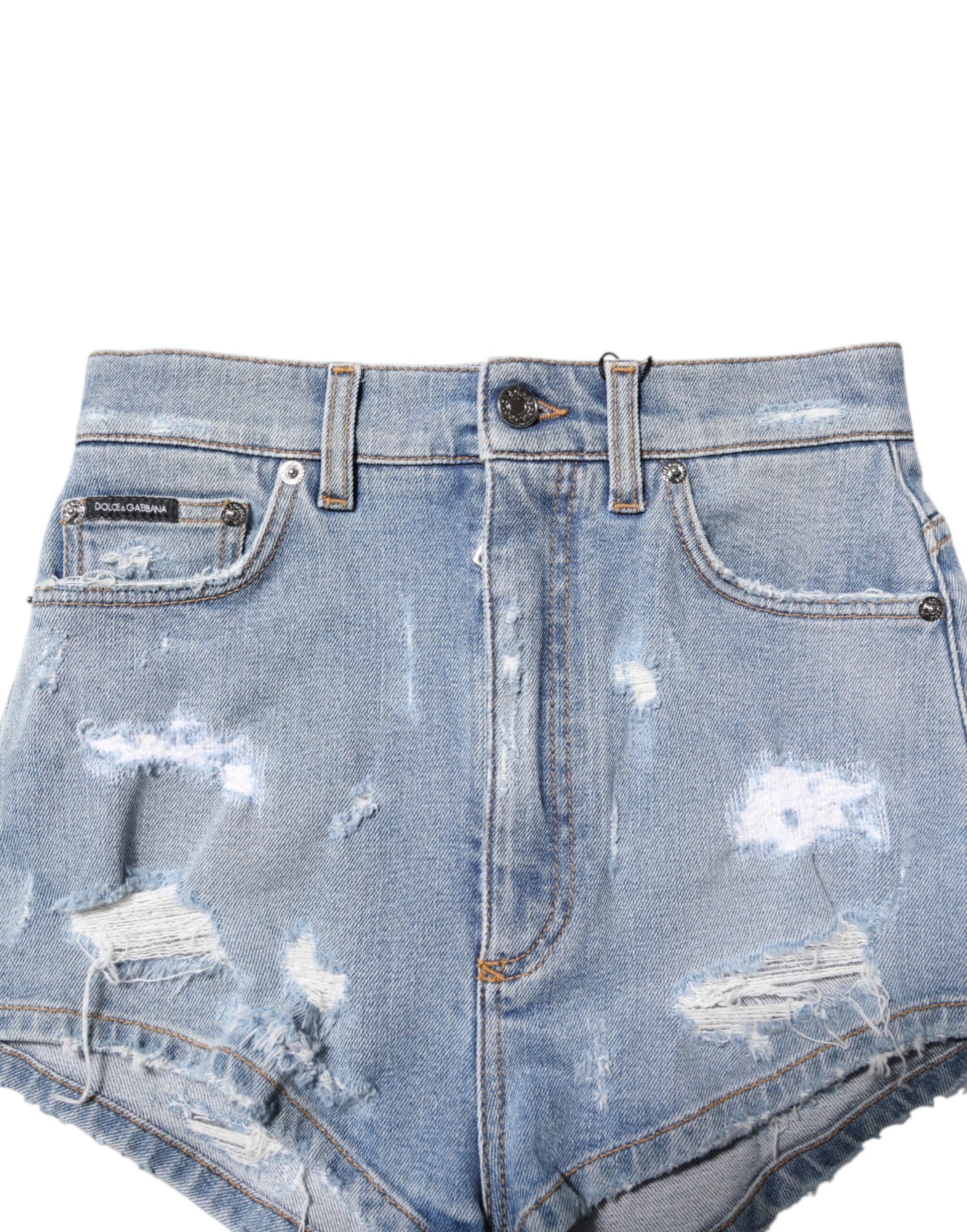 Blaue zerfetzte Hotpants-Shorts aus Denim-Baumwolle