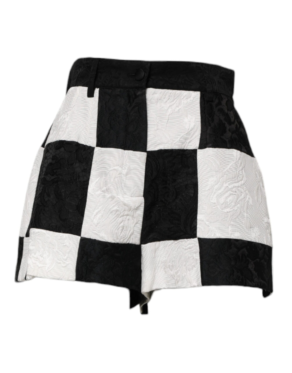 Hotpants-Shorts aus Brokat mit Blumenmuster in Schwarz und Weiß