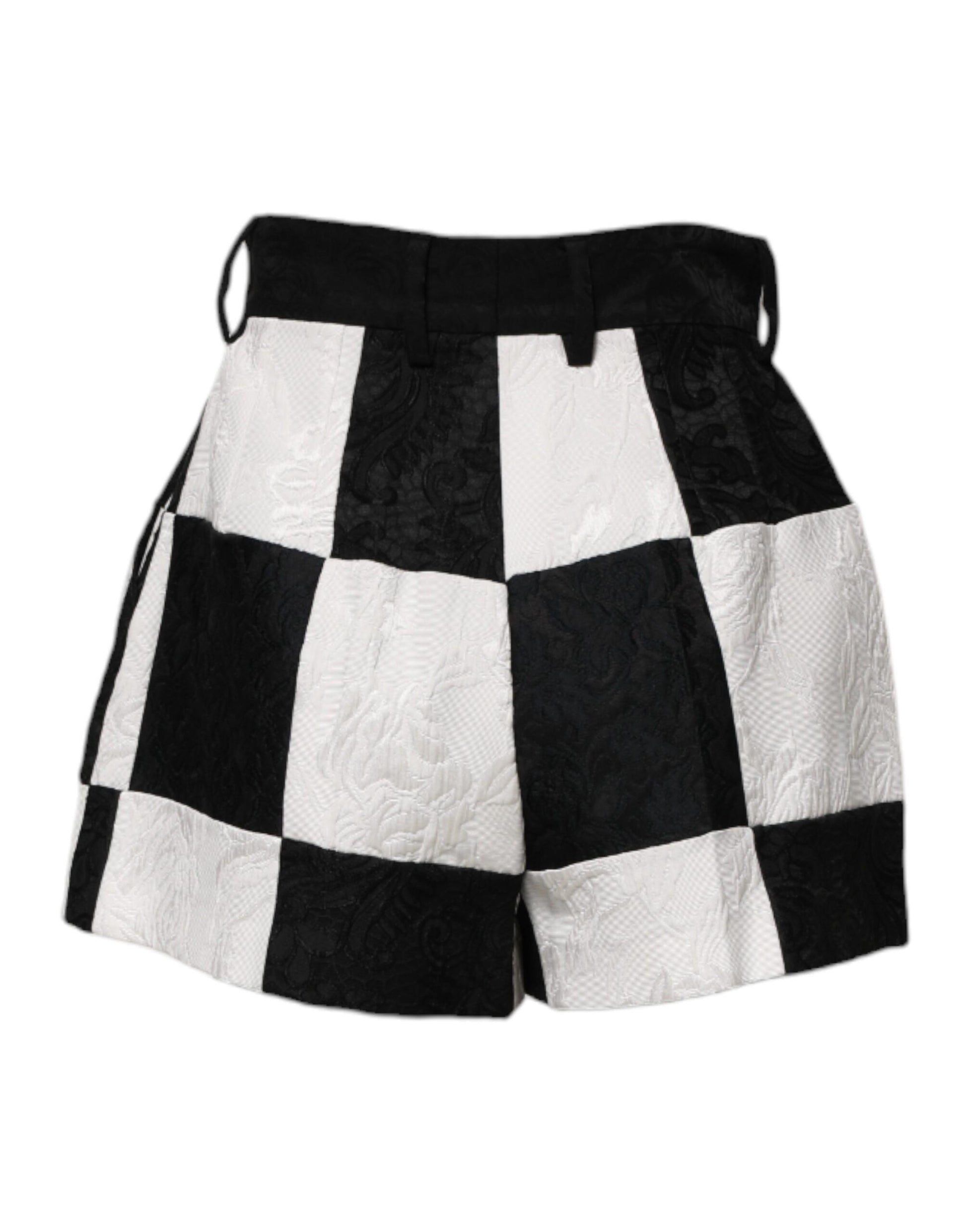 Hotpants-Shorts aus Brokat mit Blumenmuster in Schwarz und Weiß