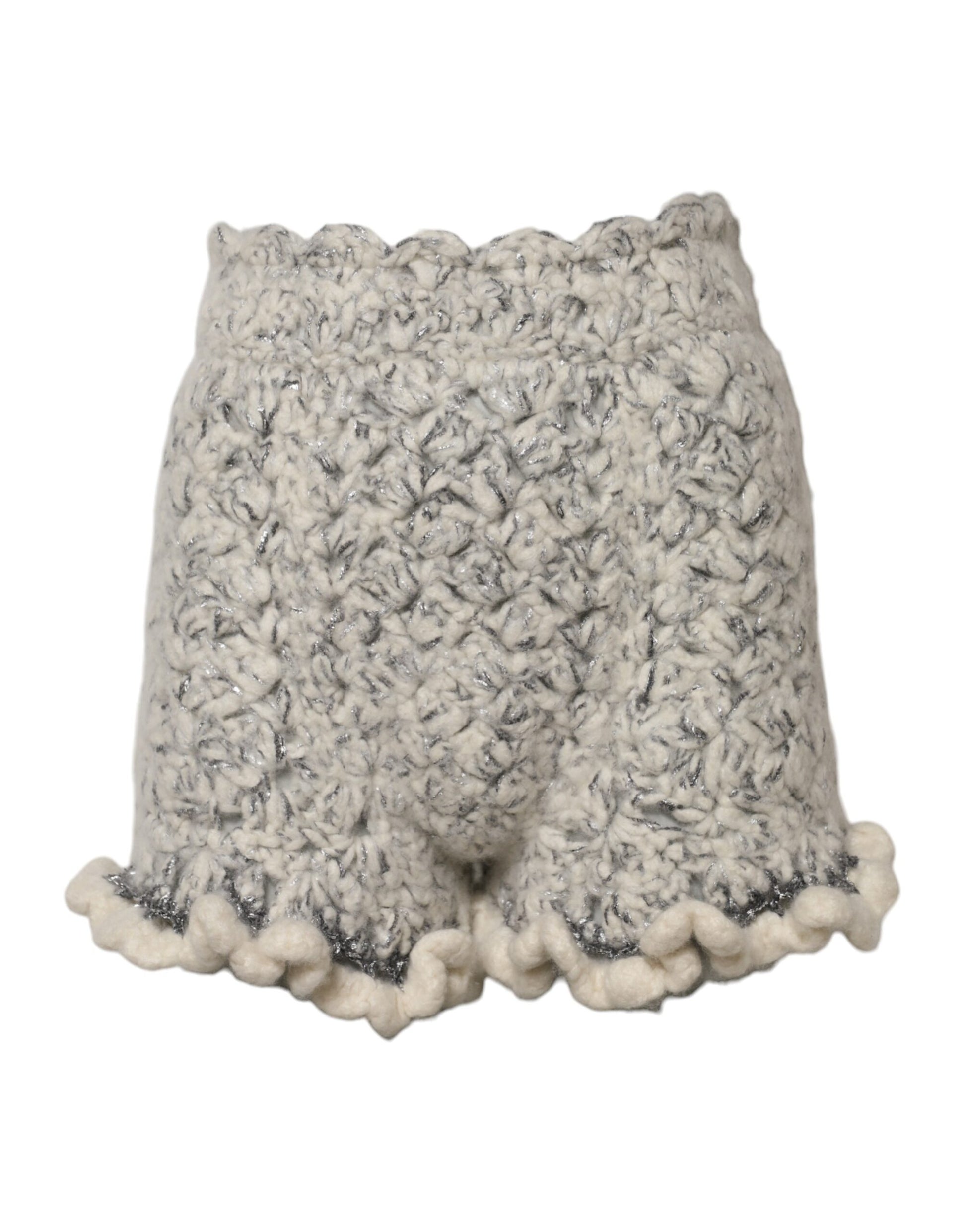 Rüschenshorts aus metallischem Bouclé-Strickkaschmir