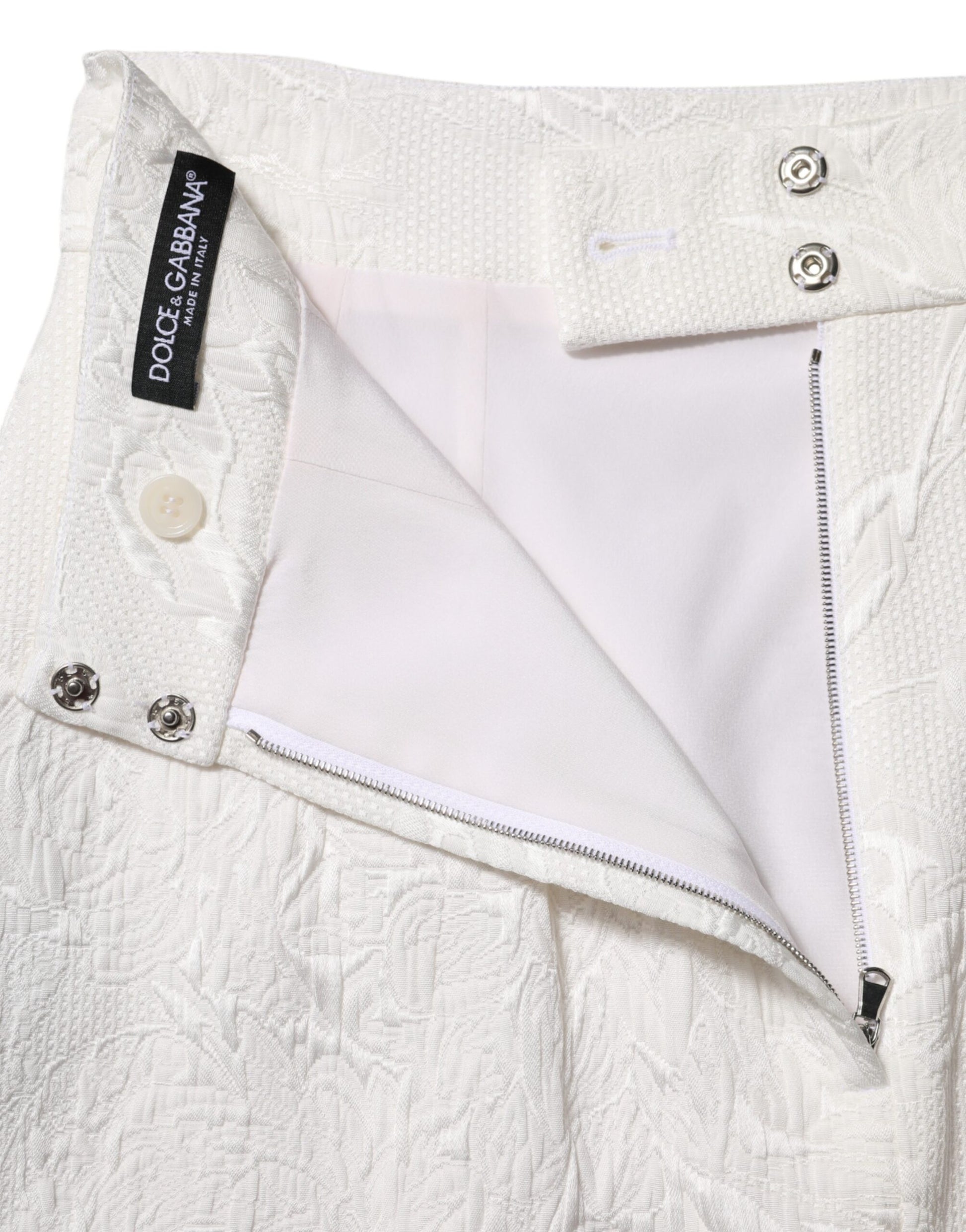 Weißer A-Linien-Rock aus Brokat mit Blumenmuster und hoher Taille