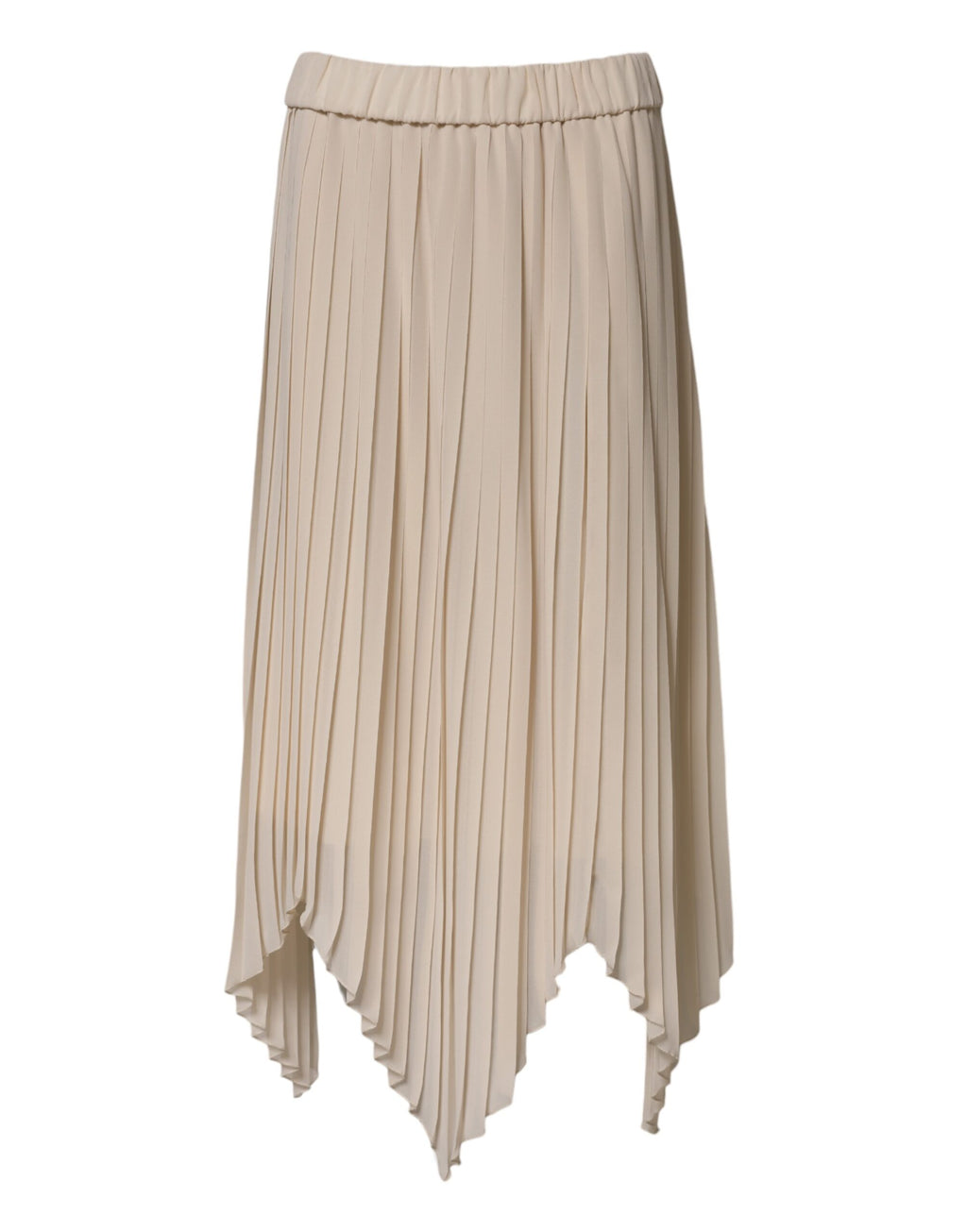 Beigefarbener plissierter A-Linien-Midirock aus Polyester mit hoher Taille