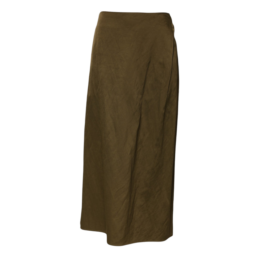 Olivgrüner A-Linien-Midirock aus Viskose mit hoher Taille