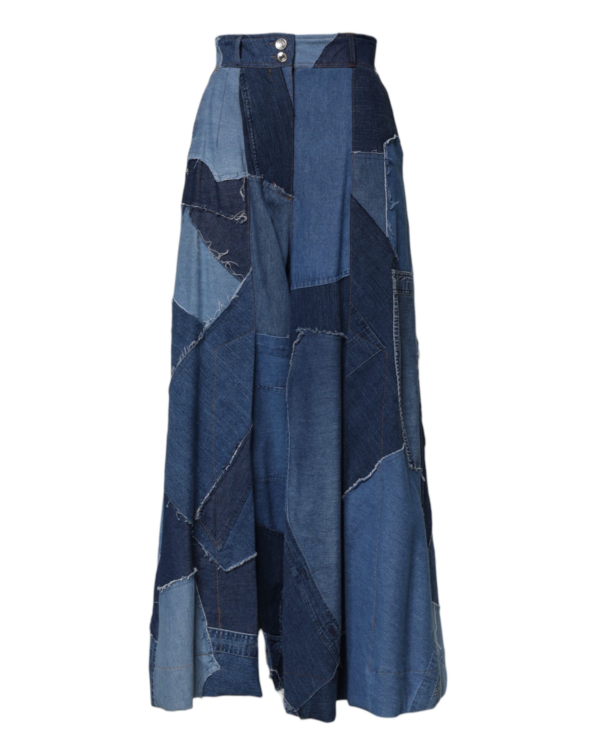 Blauer, langer Maxi-Patchwork-Baumwollrock aus Denim
