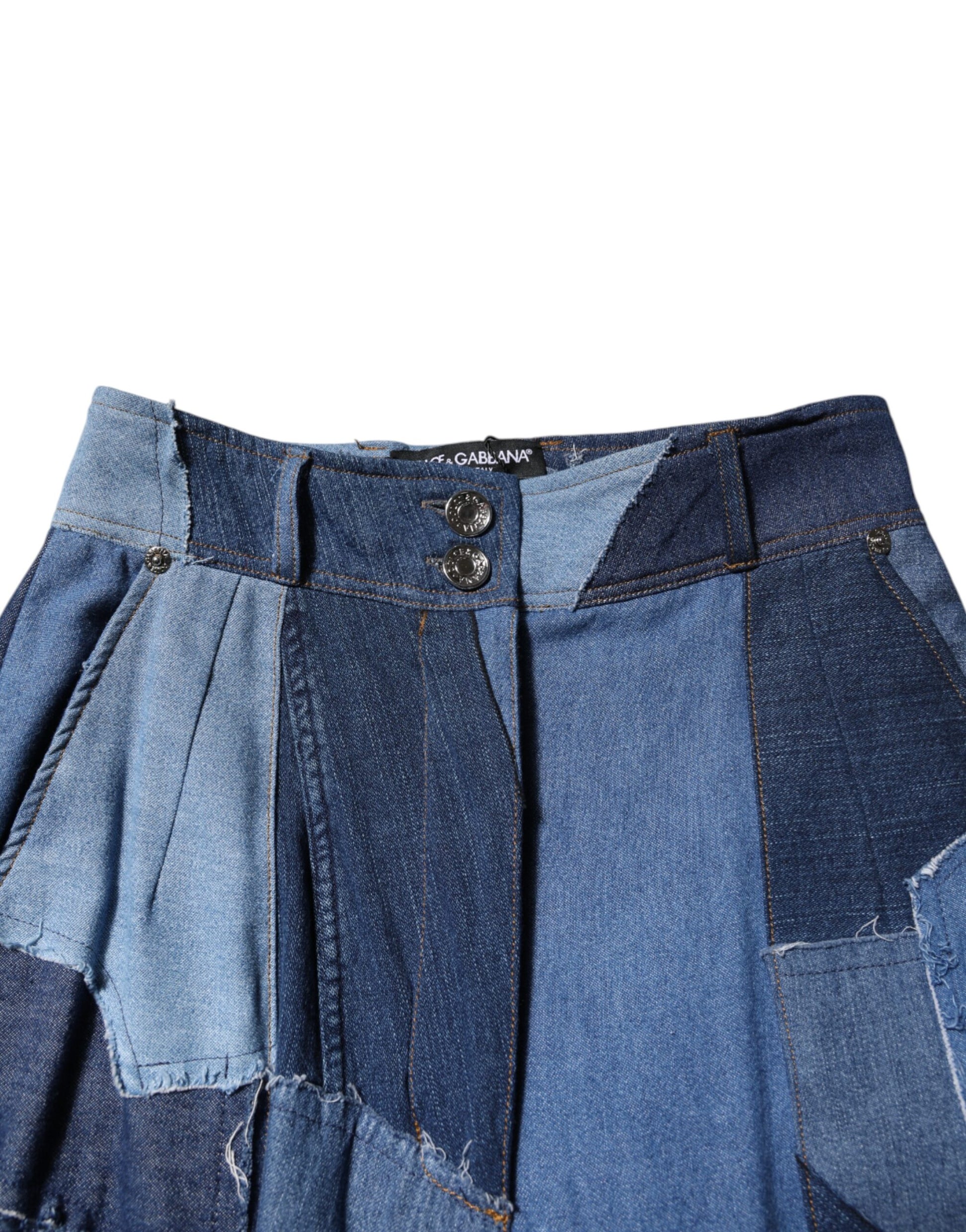 Blauer, langer Maxi-Patchwork-Baumwollrock aus Denim