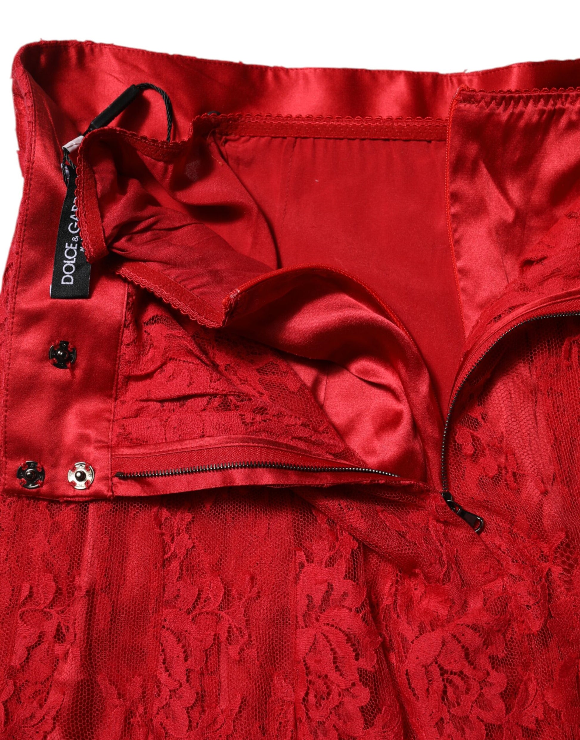 Roter Maxirock aus floraler Spitze in A-Linie aus Baumwolle