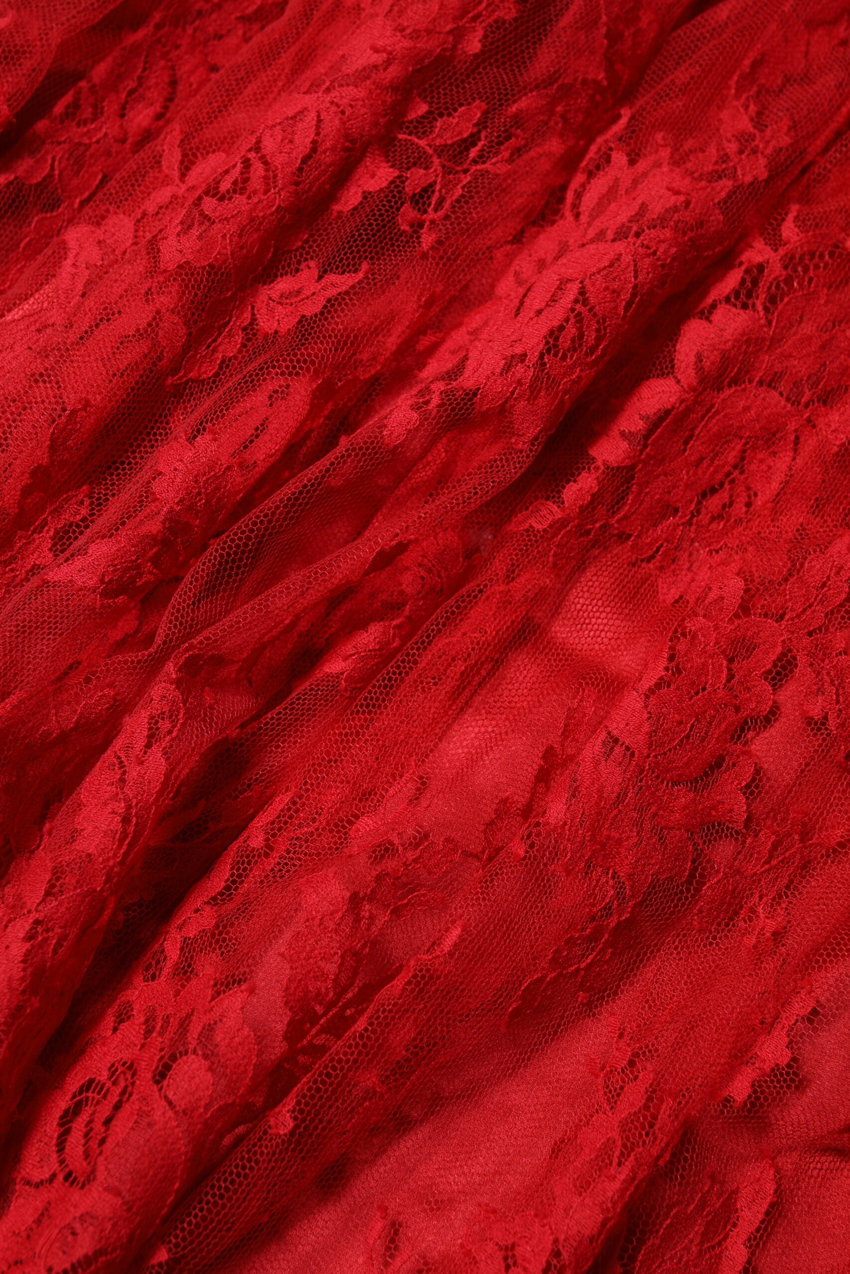 Roter Maxirock aus floraler Spitze in A-Linie aus Baumwolle