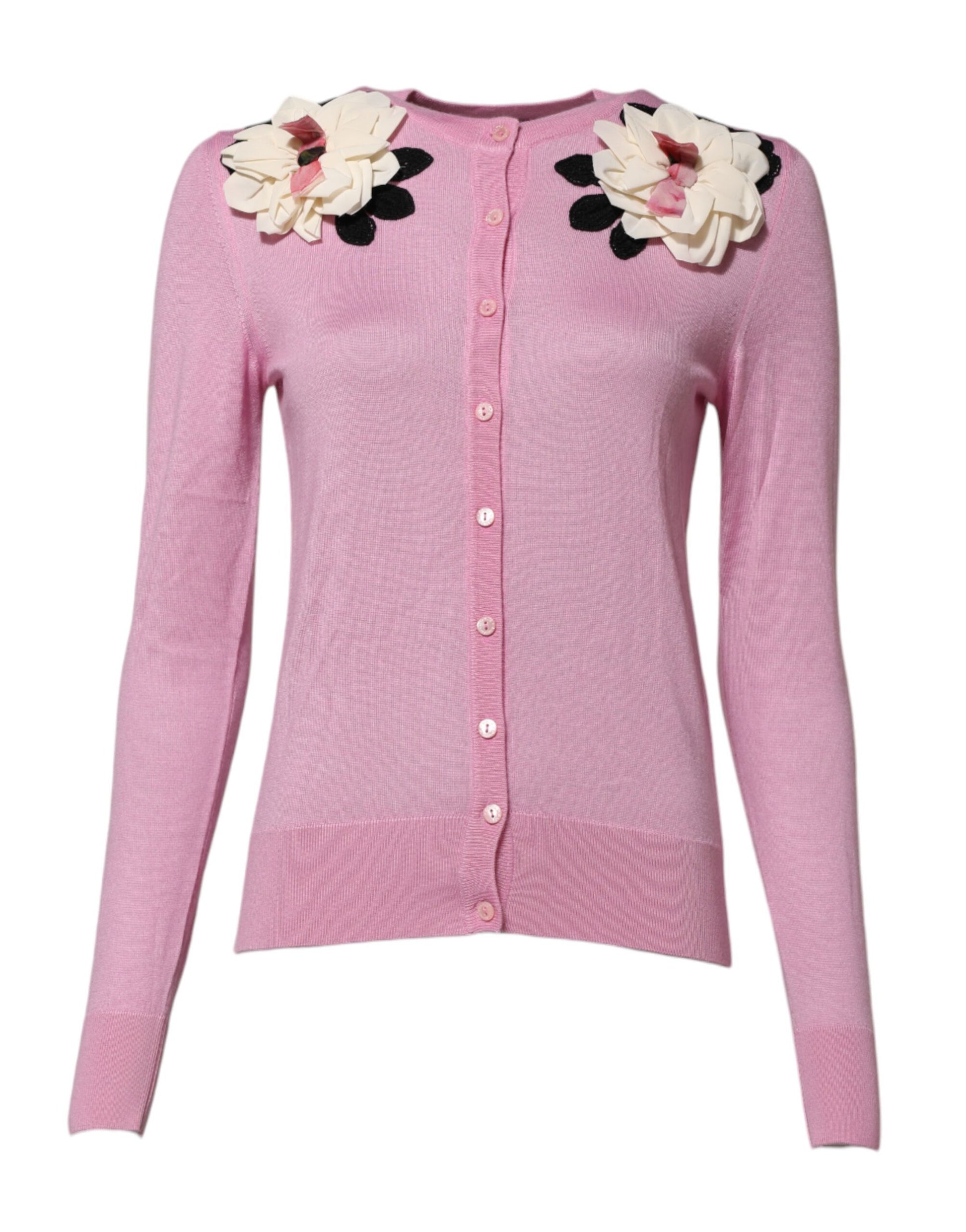 Rosa Strickjacke mit Blumendetail