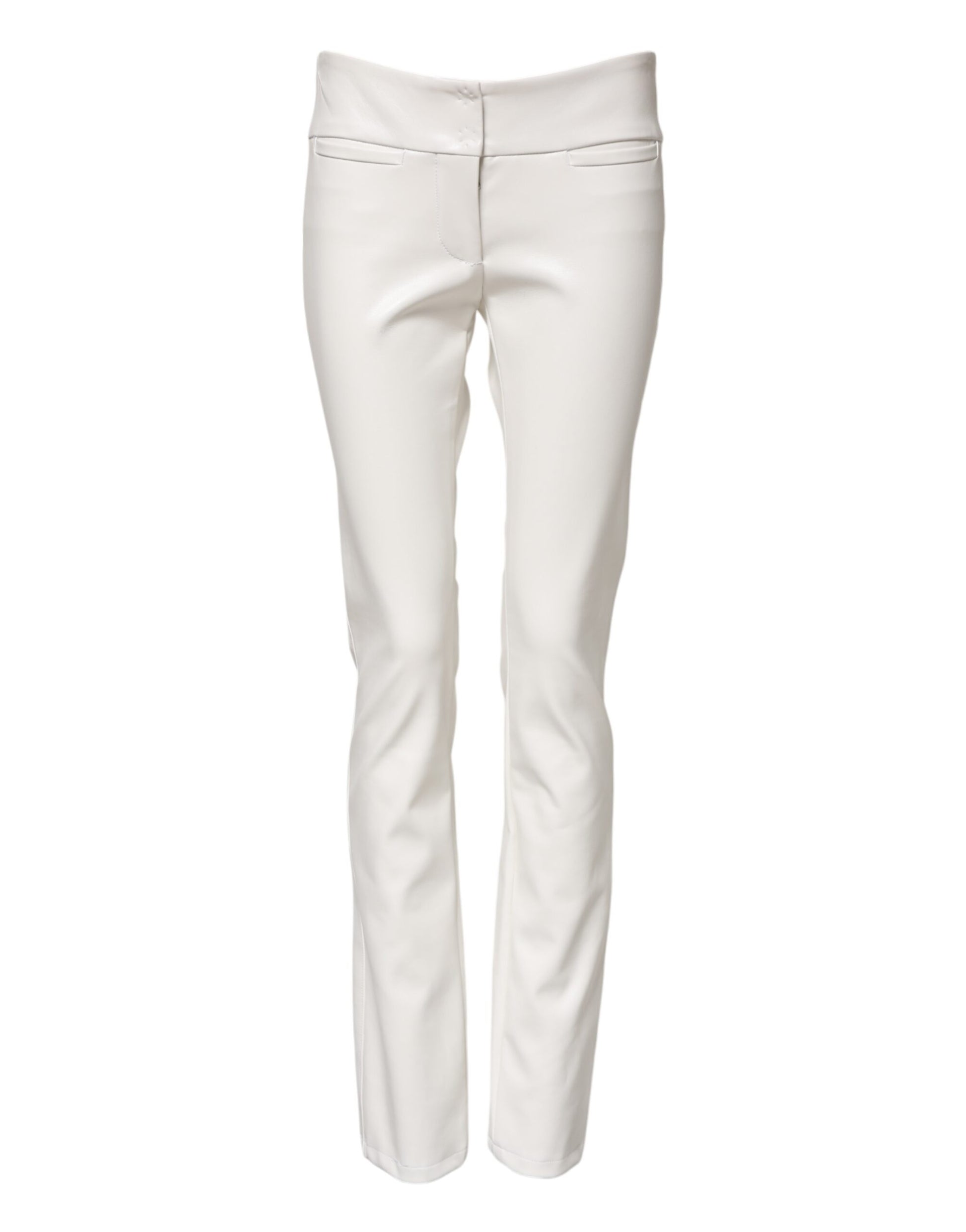 Dolce & Gabbana White Polyurethane High Waist Tapered Pants