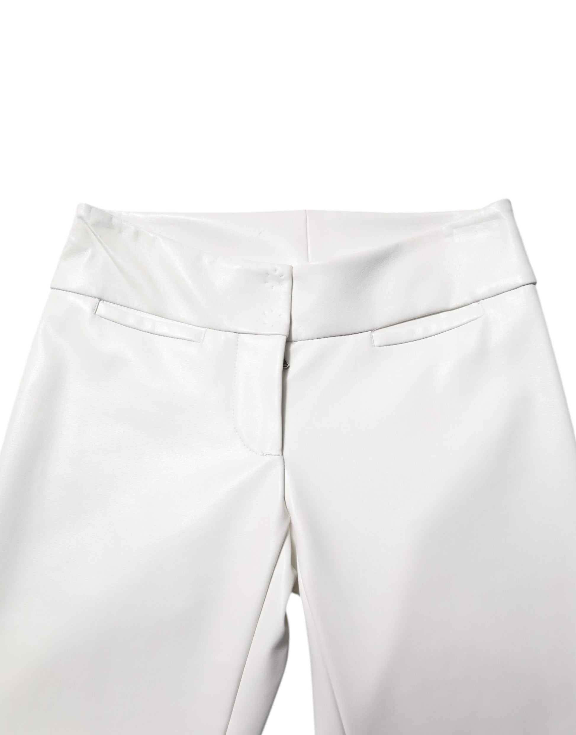 Dolce & Gabbana White Polyurethane High Waist Tapered Pants