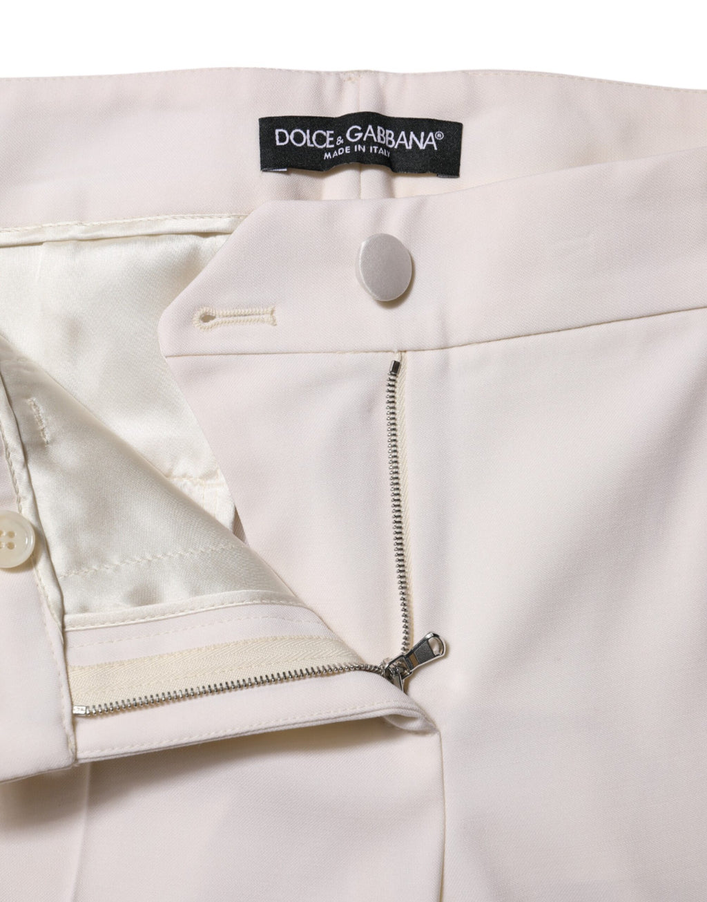 Dolce & Gabbana White Wool Mid Waist Tapered Trouser Pants