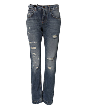 Blaue zerfetzte Jeans aus Baumwolle mit mittlerer Taille 