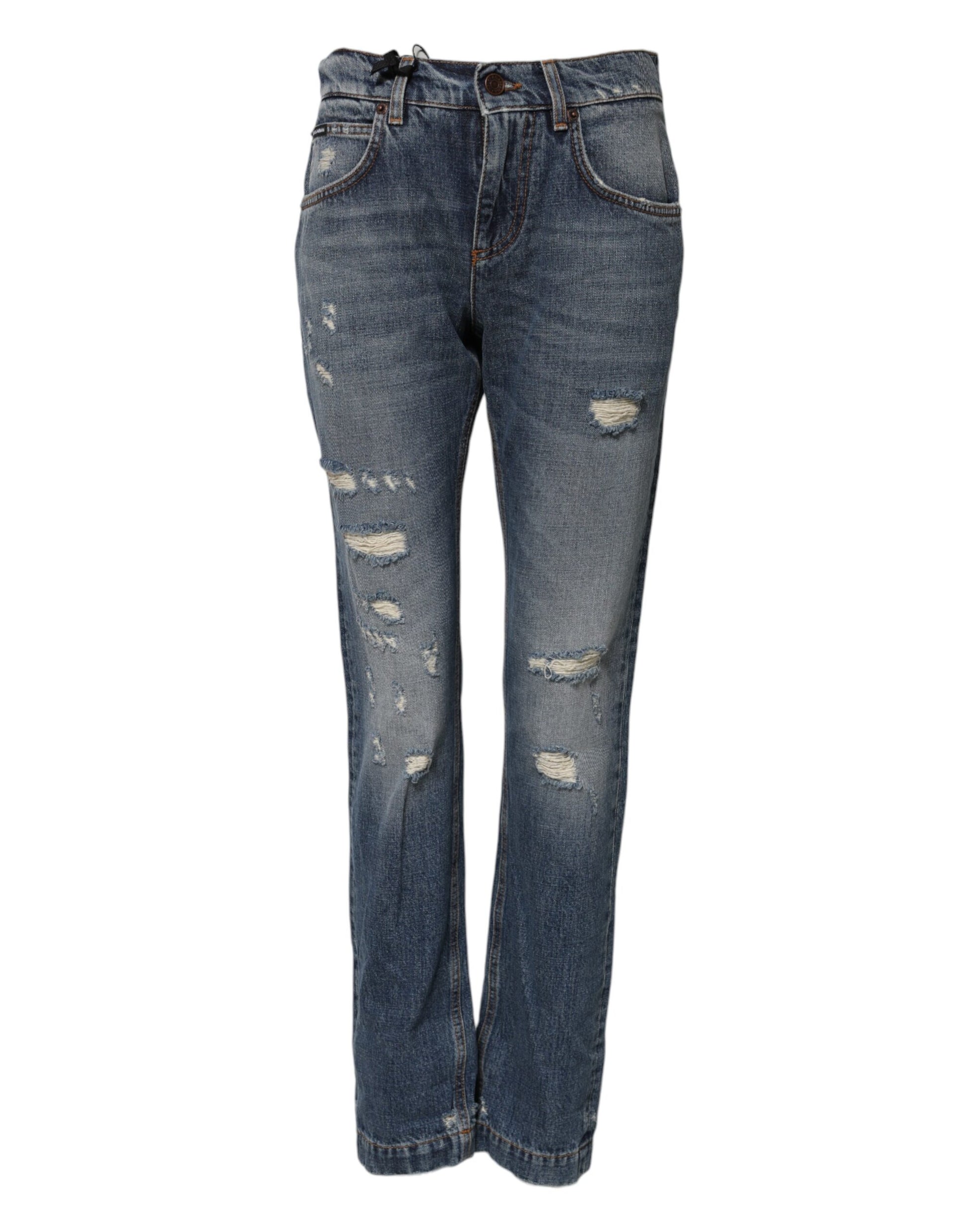 Blaue zerfetzte Jeans aus Baumwolle mit mittlerer Taille 